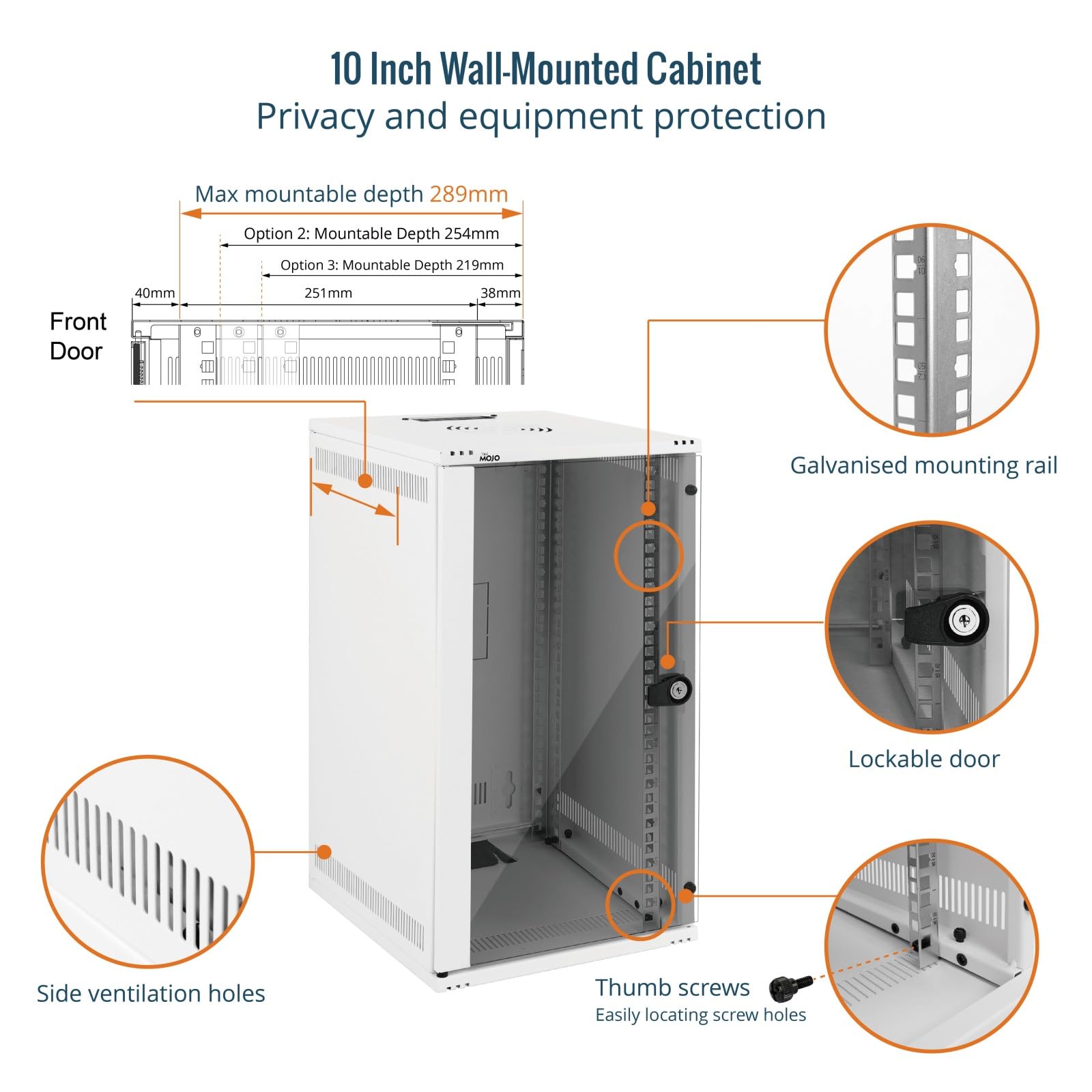 Tecmojo Szafka sieciowa do montażu na ścianie, 330 mm, z półką na szczotki, organizer do kabli 10-calowych AV/IT/NAS, nośność 50 kg (biała, 12U biała)