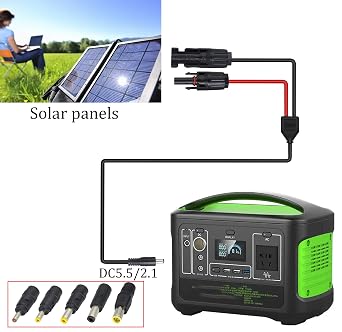 16AWG Solar Panel Cable - MC-4 to DC 5.5mm x 2.1mm Male Adapter with DC 3.5x1.35mm, 4.0mmx1.7mm, 5.5mmx2.5mm, 6.5x3mm and 8mm Converter (1.5m/5ft)
