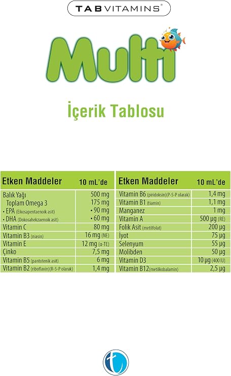 TABVITAMINS Multi Multivitamin Multimineral Balık Yağı Şurup (2 paketi)