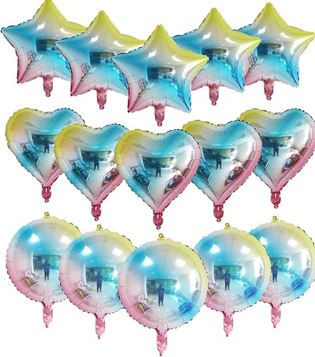 Paquete de 15 globos de papel de aluminio de helio en forma de corazón surtidos de 18 pulgadas, globos de estrella, globos redondos de colores