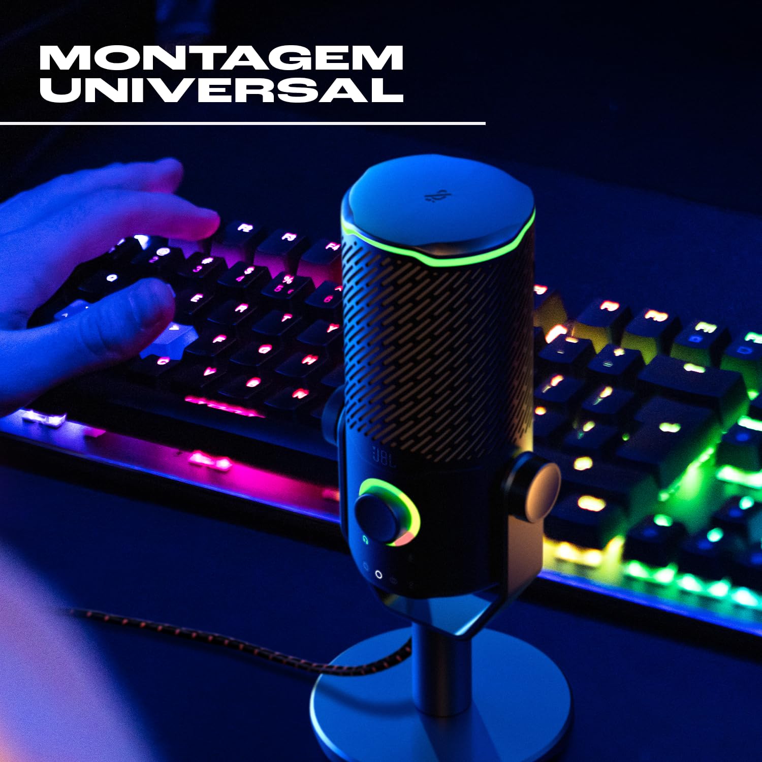 JBL Quantum Stream Studio, Microphone USB haut de gamme équipé de quatre modèles de prise de voix sélectionnables pour le streaming, l’enregistrement et le gaming, compatible avec JBL QuantumENGINE