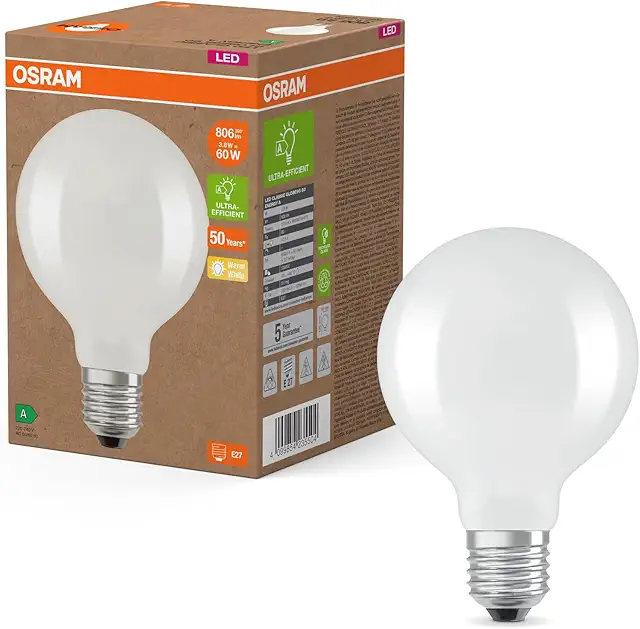 OSRAM LED Superstar Globe Bulb E27 - 3.8W Warm White, Energy Efficient