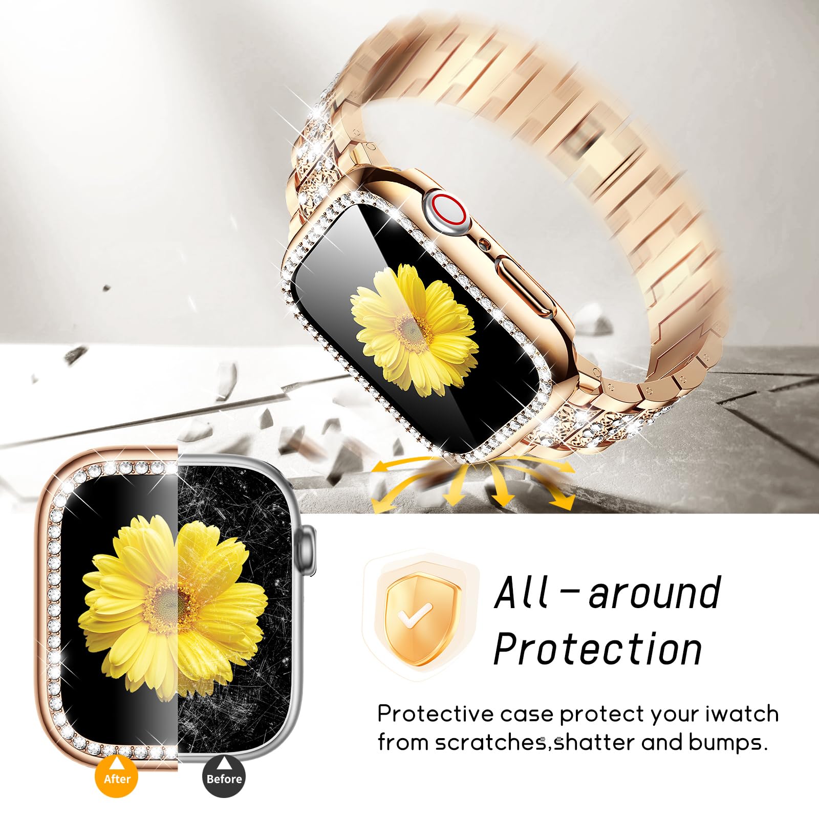 Mesime Correa compatible con Apple Watch con protector de pantalla, correas de repuesto para iWatch Series 10/9/8/7/6/5/4/3/3/2/1/SE