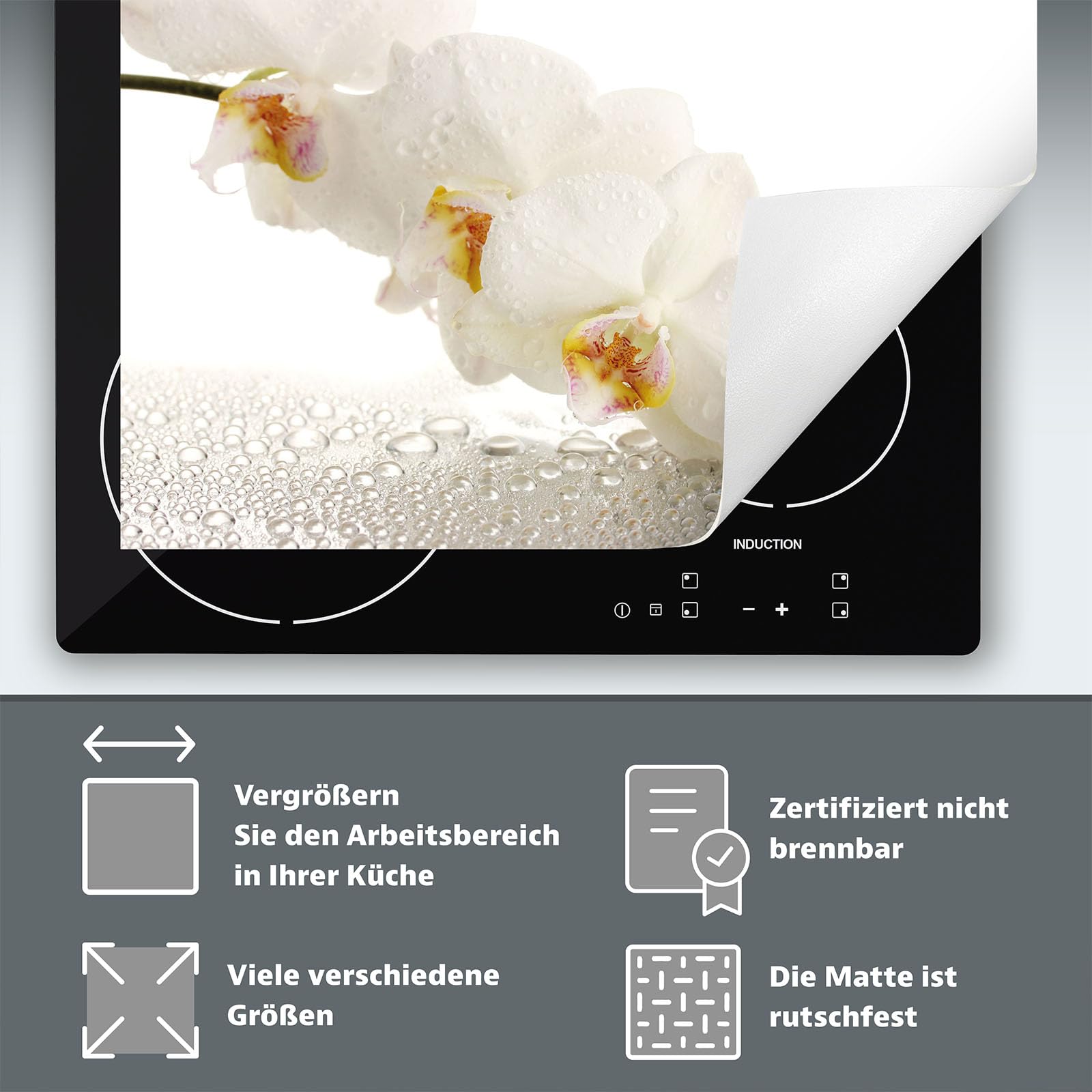 Tapis De Protection Pour Plaque à Induction 30x52 Cm - Blanc Avec Motifs Fleurs - Protection Anti-rayures