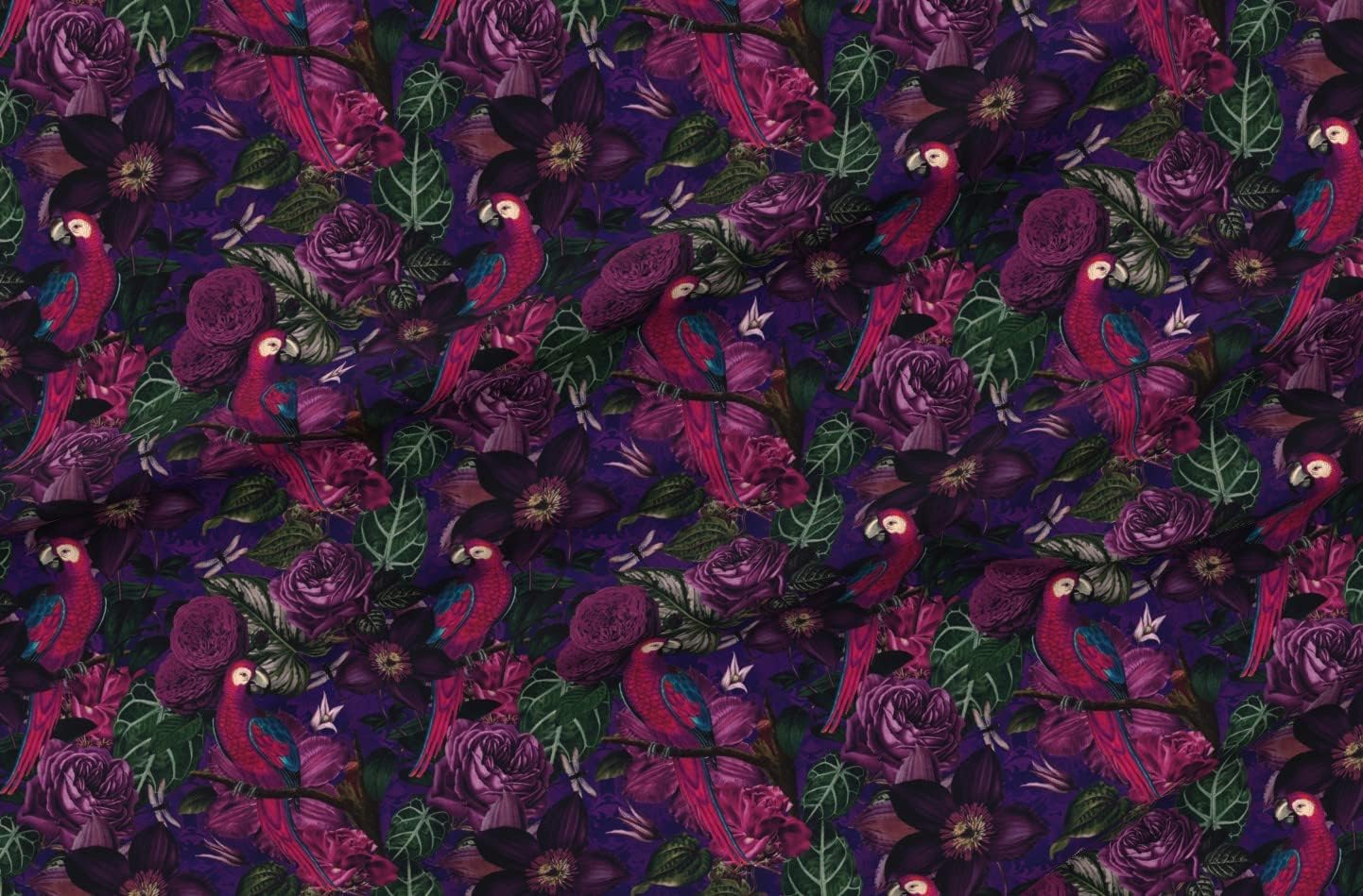 Spoonflower Fabric - Moody Florals Vintage Inspired Dark Jewel Tones Jungle Parrot Gothic Printed on Minky Fabric by The Yard - Sewing Baby Blankets Quilt Backing Plush