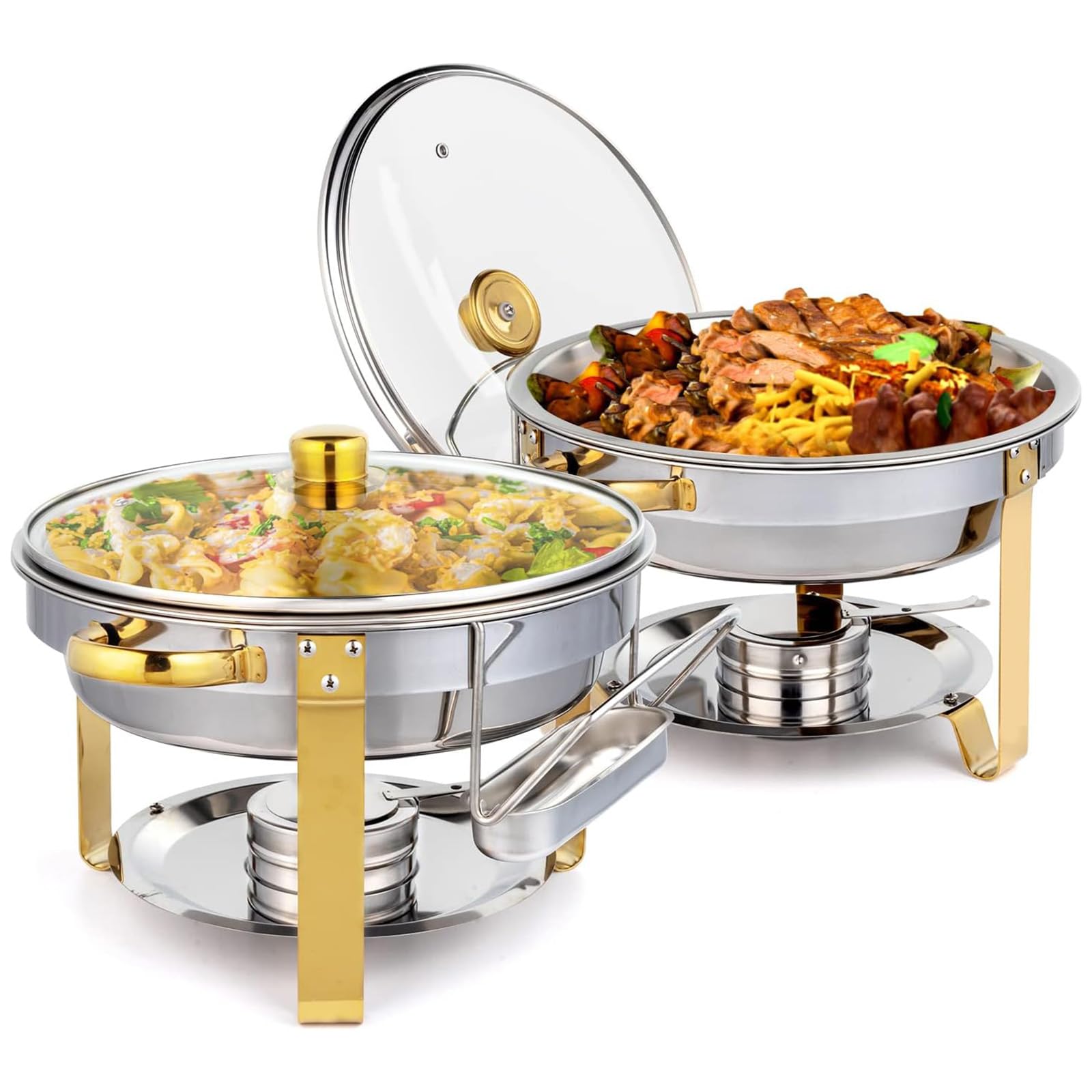 JKJZSALJ Chafing Dish Buffet Set, Round Stainless Steel Warmer For Catering, Events, And Weddings,Gold,2pcs