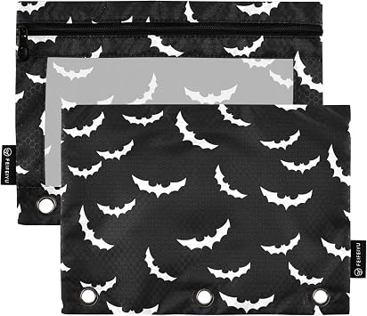 Bats Halloween Goth Pencil Pouches for 3 Ring Binder 2 Pack