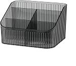 DASITON Porte brosse de maquillage de grande capacité,5 Pinceau de maquillage de fente, Support de brosse de maquillage rayée à l'intérieur, pour le décor de la vanité, comptoirs de salle de bains, contenant de stockage de bureau, cas d'affichage cosmétique(Clear-L)