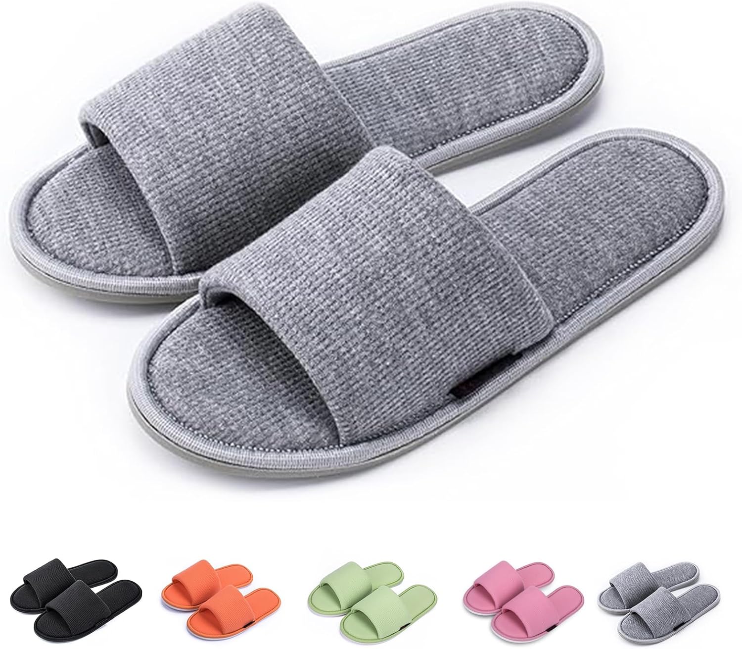 Women's Open Toe House Slippers – Breathable Waffle Fabric, Memory Foam Cushioning, Slip-On Summer Indoor Slippers, Non-Slip TPR Sole, Easy Care