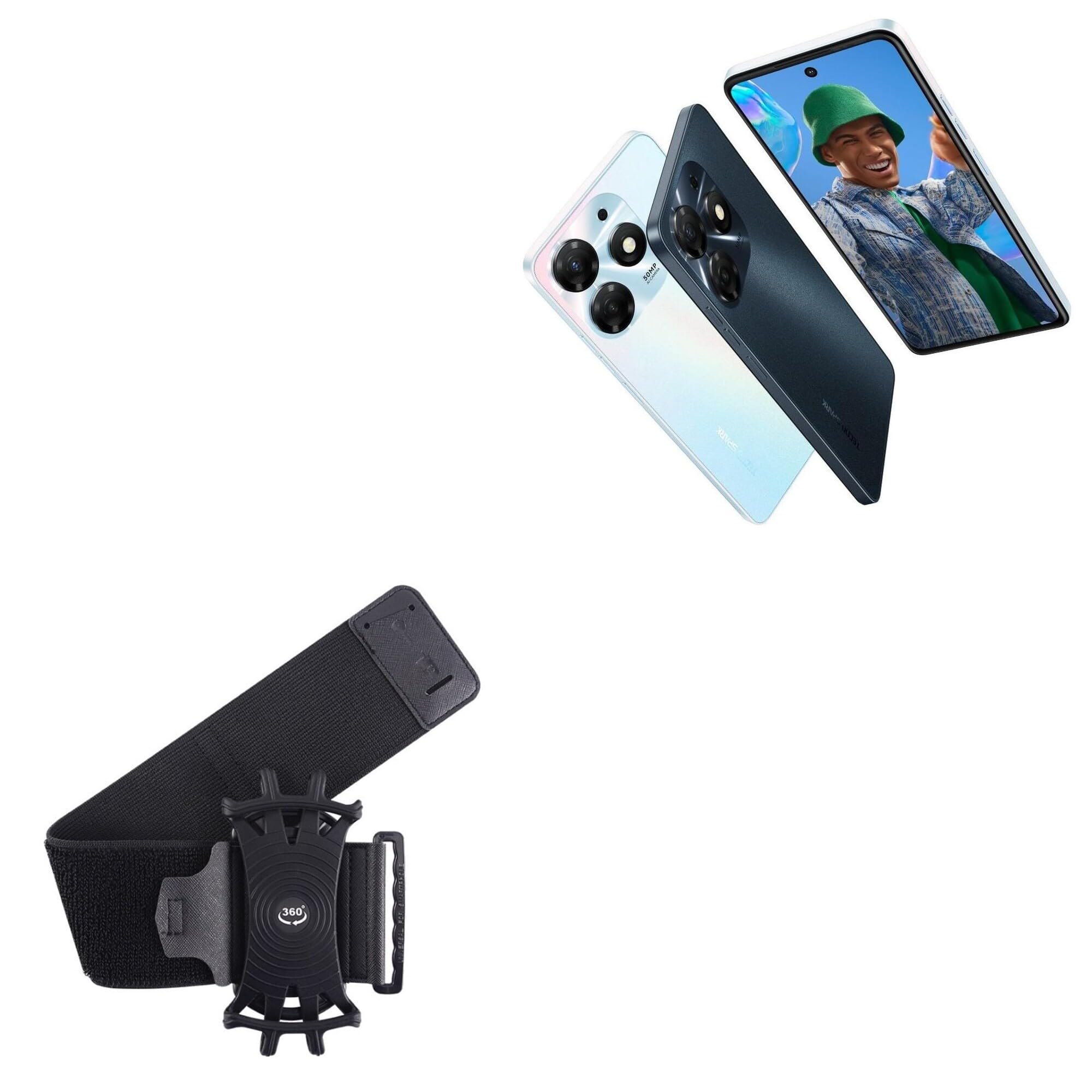 BoxWave Holster Compatible with Tecno Spark 10 Pro - ActiveStretch Sport Armband, Adjustable Armband for Workout and Running - Jet Black