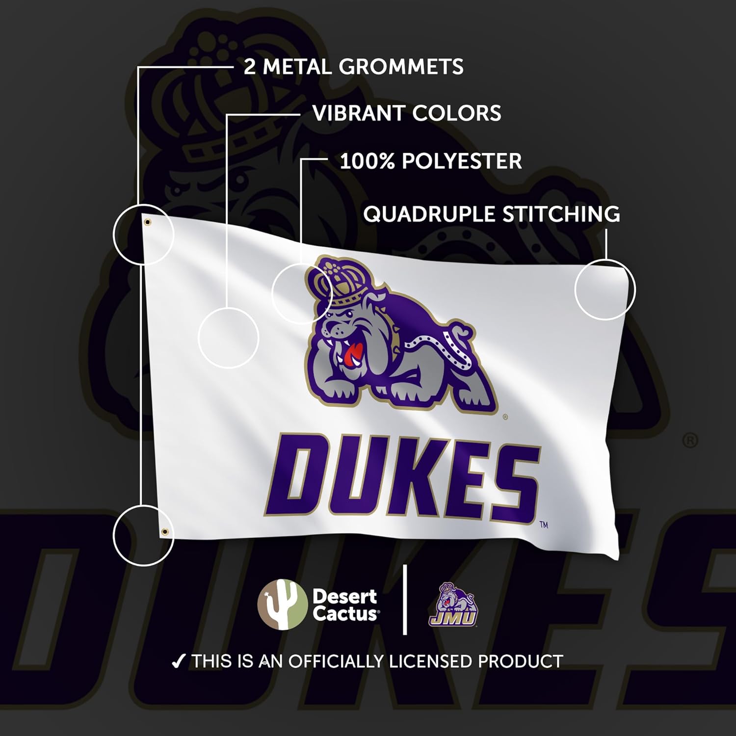 Desert Cactus James Madison University Flag - 3 x 5 Feet Dukes JMU Banner, Indoor/Outdoor Durable Fabric Display (Style I) - Image 4