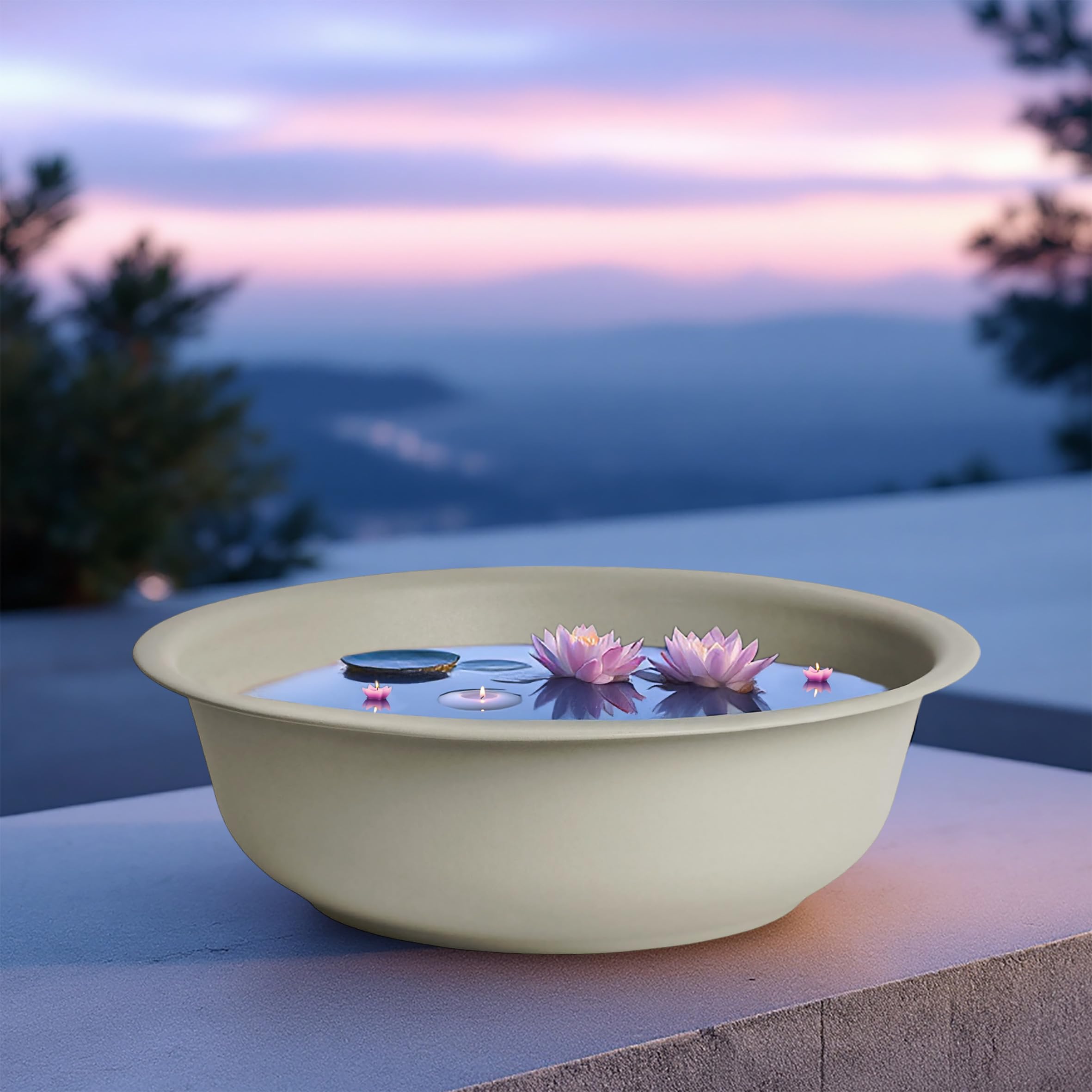 Spetebo Mini étang de jardin rond beige - 52 cm - Décoration de jardin en métal Grande vasque à fleurs - Étang décoratif Mini étang Étang de balcon Bac d'étang Pot de fleurs Bac à eau Étang Bassin