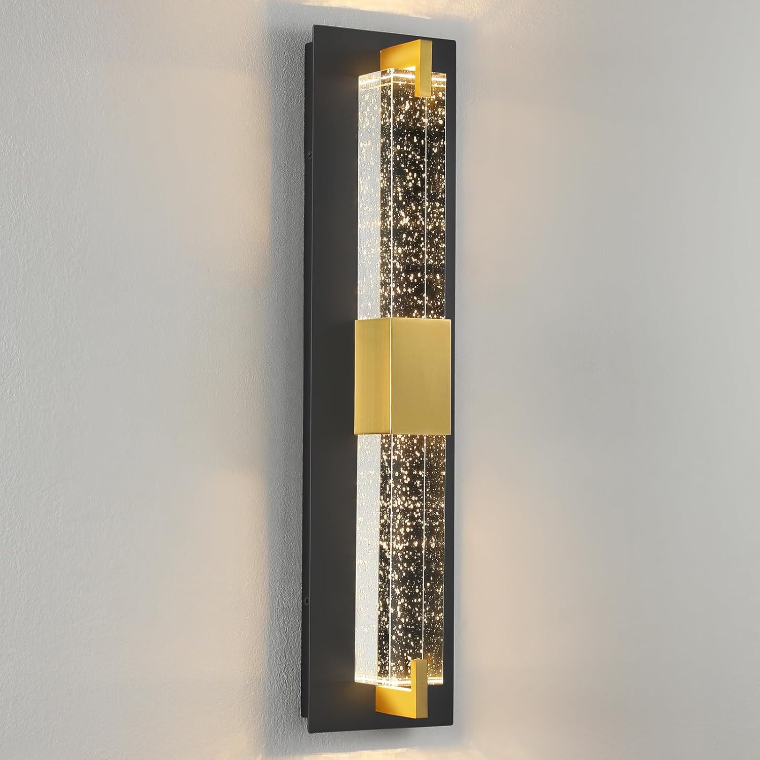 WOSHITU LED Wall Sconce Light: 19 Inch Black & Gold Modern Sconces Wall Lighting 3000K Dimmable Crystal Wall Lamps Indoor Bathroom Sconce Mount Light Fixtures for Living Room/Bedroom/Hallway Black Gold-Hardwired 19 Inch