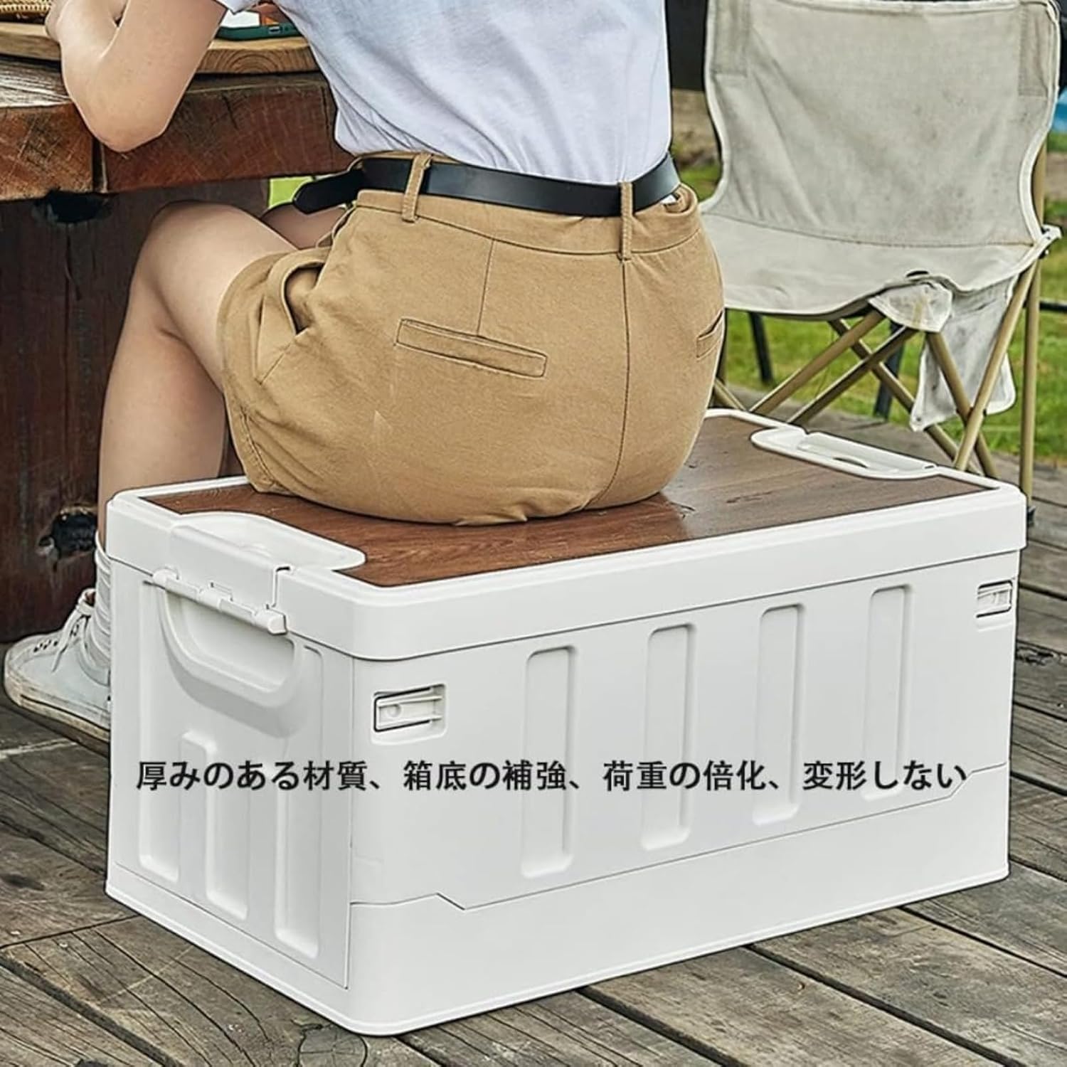 [Heartserice]収納ボックス折り畳みコンテナ多機能大容量防塵木蓋付きキューブオフィス用車載アウトドア用 【ランドリーソ】 (60L,グリーン