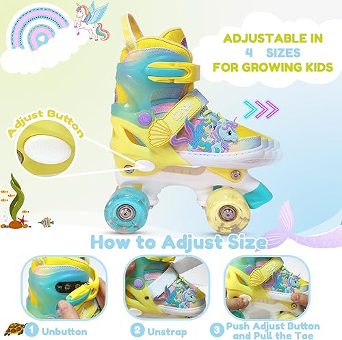 Miniatura 5 de Girls Roller Skates for Kids Ages 3-12 Adjustable Light Up Roller Skates for Toddlers Beginners Boys Unicorn Mermaid Rainbow Gift for Indoor Outdoor