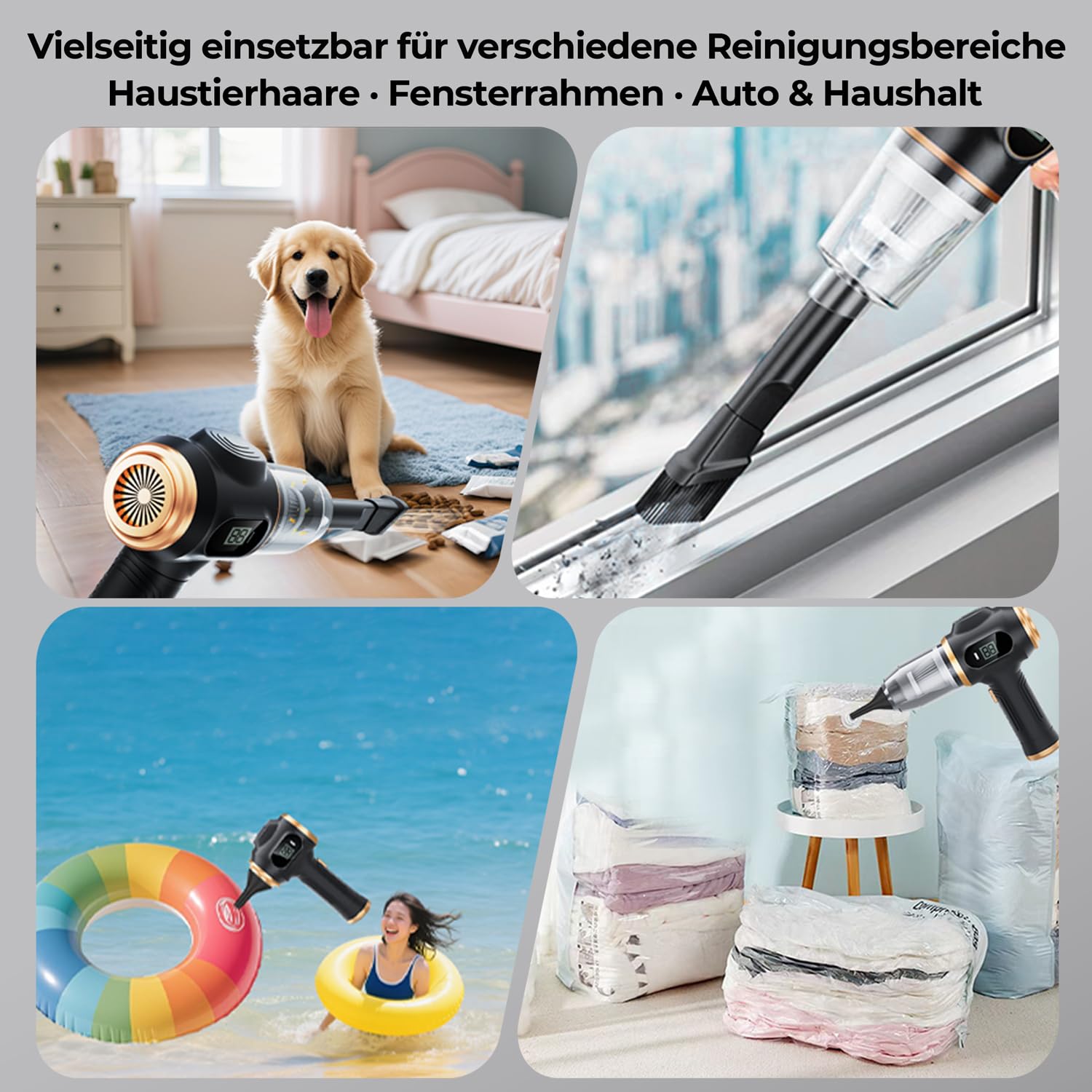 Handstaubsauger Akku, 4-in-1, 22000 Pa Stark Auto Staubsauger, Handstaubsauger Kabellos Mit Bürstenlosem Motor, Mini Staubsauger FüR Auto, Haus, KüChe, PC, Tierhaare und Camping