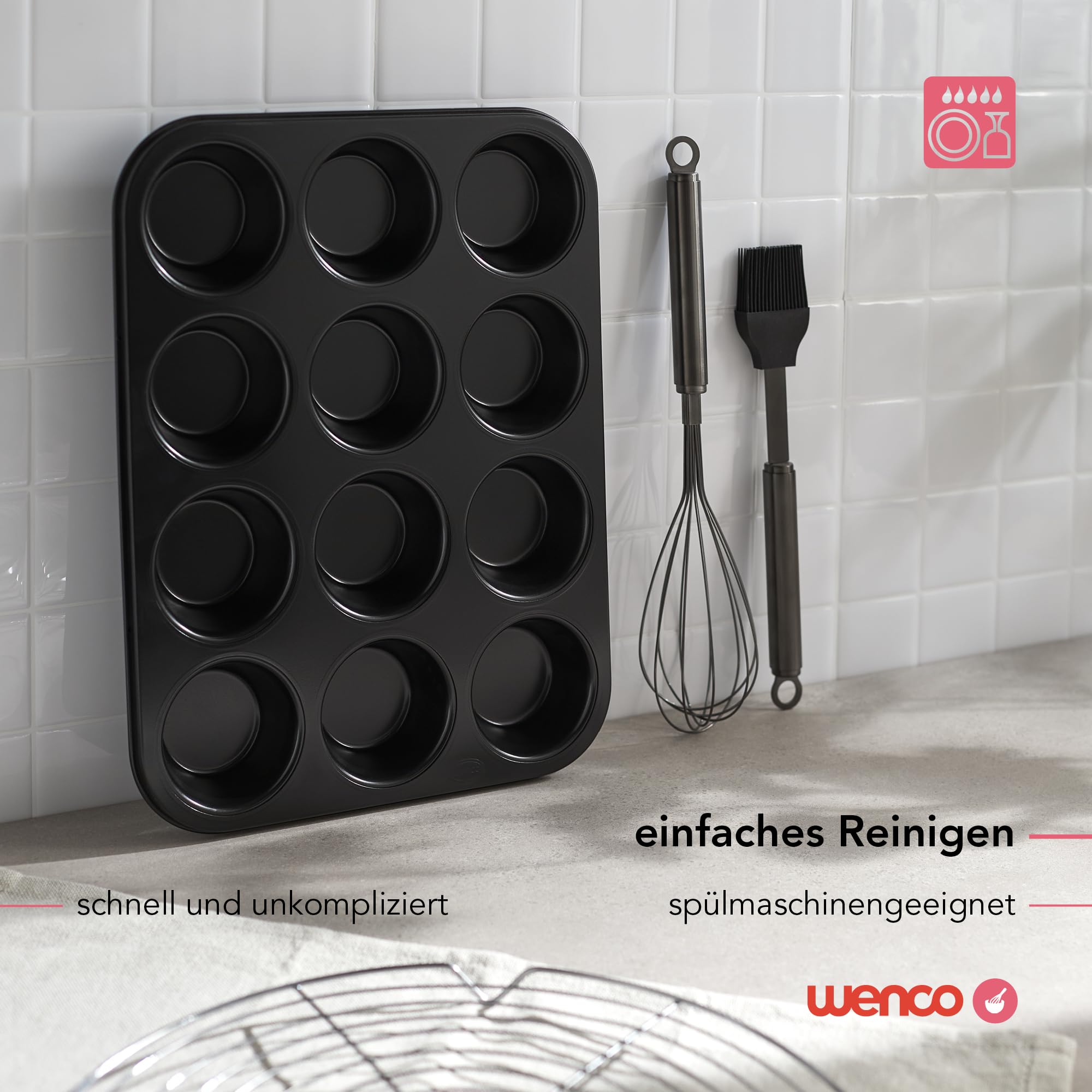 wenco Premium 12 foremek na muffiny, nieprzywierająca forma do pieczenia, nadaje się do mycia w zmywarce, czarna, aluminiowa
