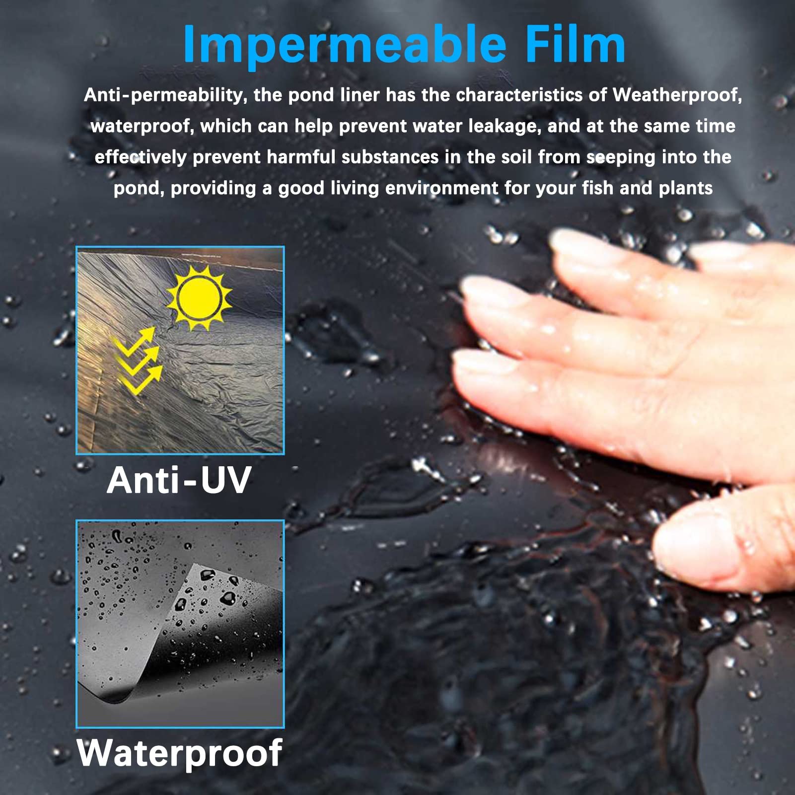 Genérico Revestimientos Flexibles Negros para estanques: Membrana Impermeable para estanques de Peces, Fuentes y Arroyos, fácil de Cortar, lámina Duradera para jardín, Revestimiento Impermeable para