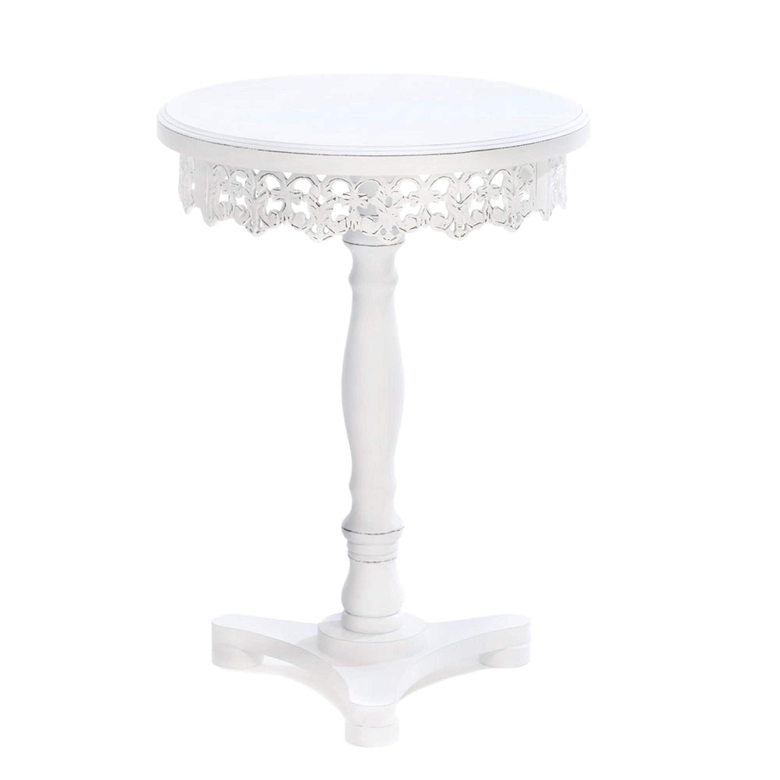 Zingz & Thingz White French Country Collection Wooden Accent Table, 15.75x15.75x21, Flourish Pedestal ( incomplete top only)