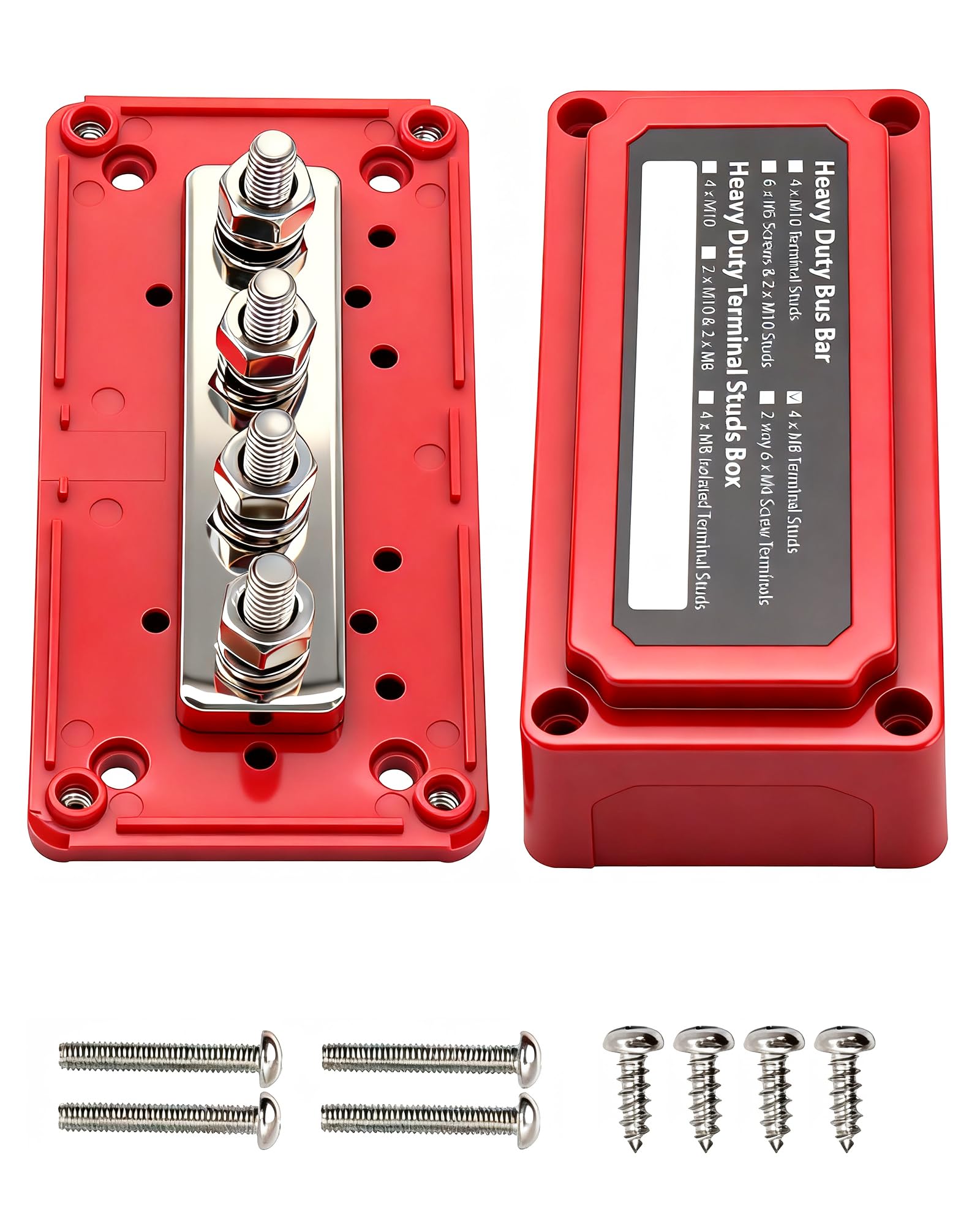 Jamgoer 300A Bus Bar Heavy Duty Module Design Power Distribution Block 12V 24V 48V DC Waterproof Busbar Box with 4X M8(5/16") Terminal Studs for Battery Marine Automotive RV Car Truck (Red)