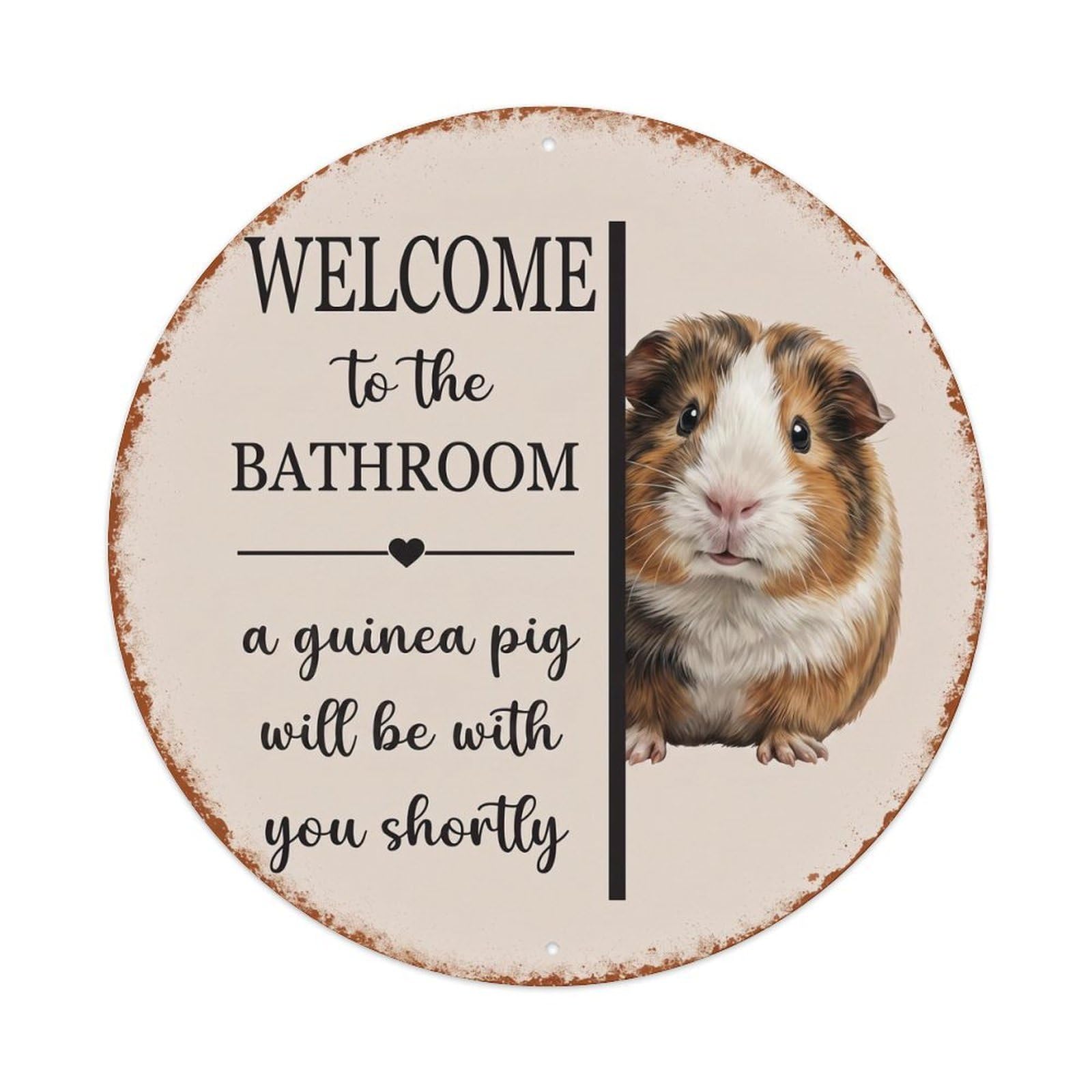 Vintage WELCOME To The BATHROOM Guinea Pig Metal Tin Sign