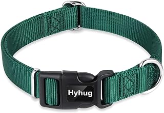 Hyhug Design Classic Basic Nylon Dog Collar, Can Install Dog Tag (Large, Dark Green)