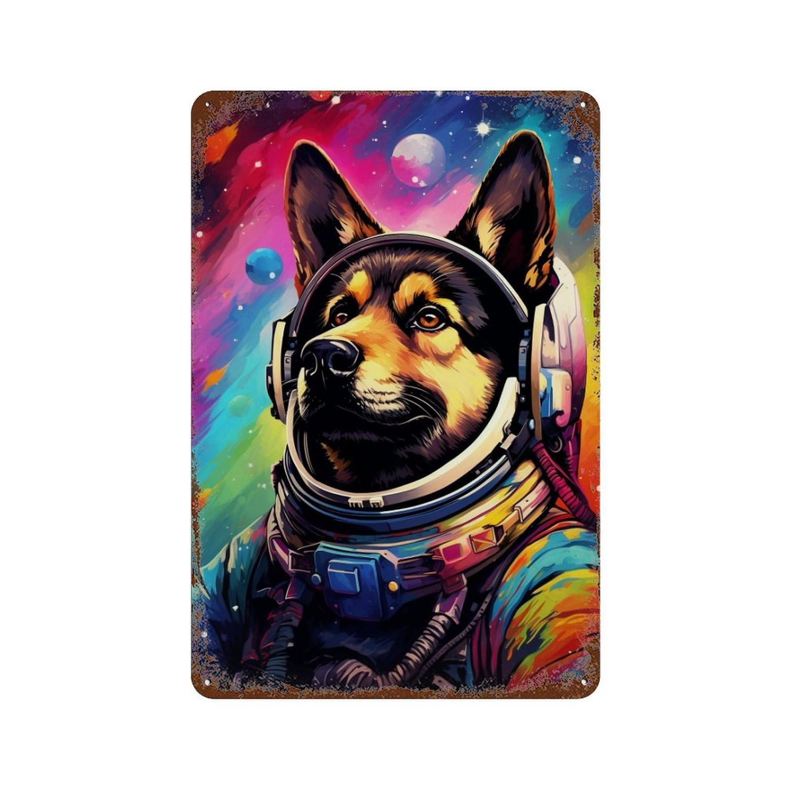 Space Dog Explorer-70 Aged Metal Wall Plaque 11.8"x7.9", for Garage, Bar And Workshop Decor, Farmhouse Wall Decor