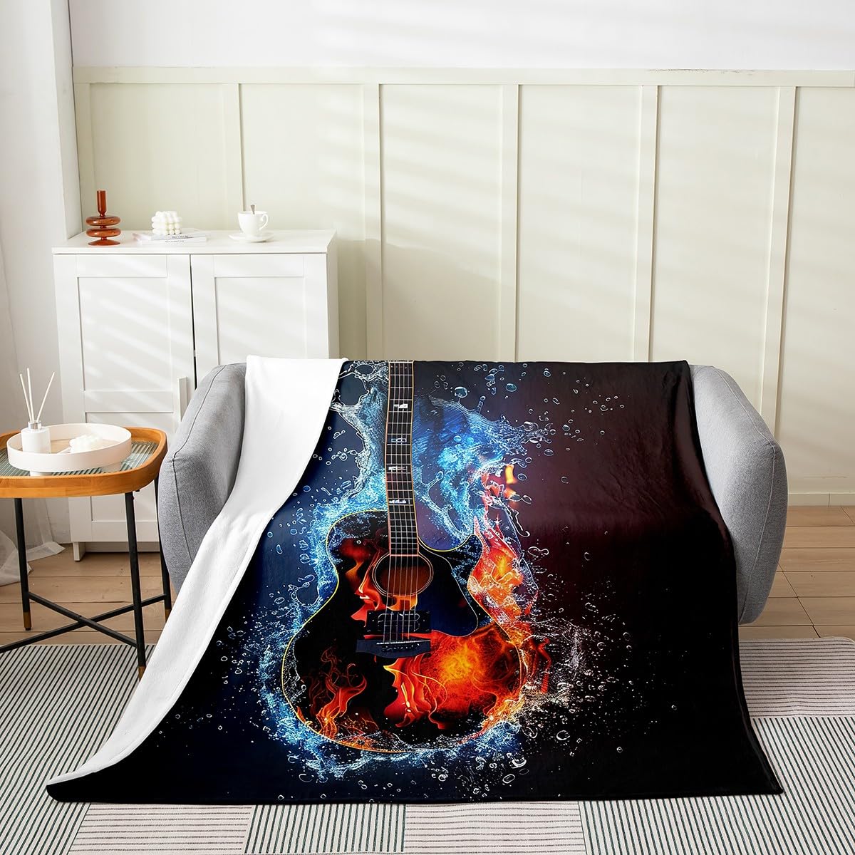 jejeloiu Guitar Flannel Fleece Throw Blanket Rock Music Fuzzy Blanket Queen 90"x90" for Sofa Couch Musical Instrument All Season Bed Blanket Guitar