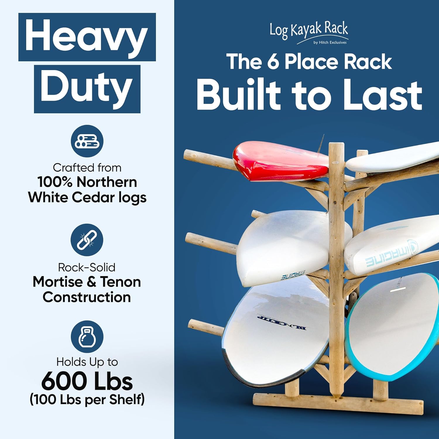 6-Place/Canoe Racks, Freestanding Paddle Board Storages, Surfboard Stand, Canoe Paddles or SUP Storage Racks, Paddle Board Rack for Outdoor Storage - Unfinished + 15" Anchor Kit