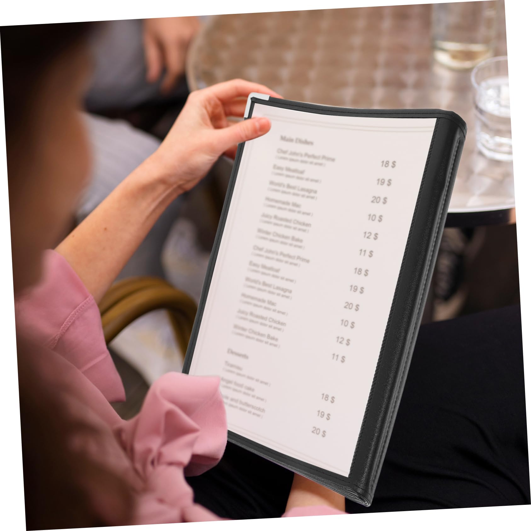 Portamenús de Pvc Transparente de 12 Lados para Restaurante | Cubierta con Diseño de Esquina, Formato de 12 Páginas, Presentación de Listas de Precio y Carta