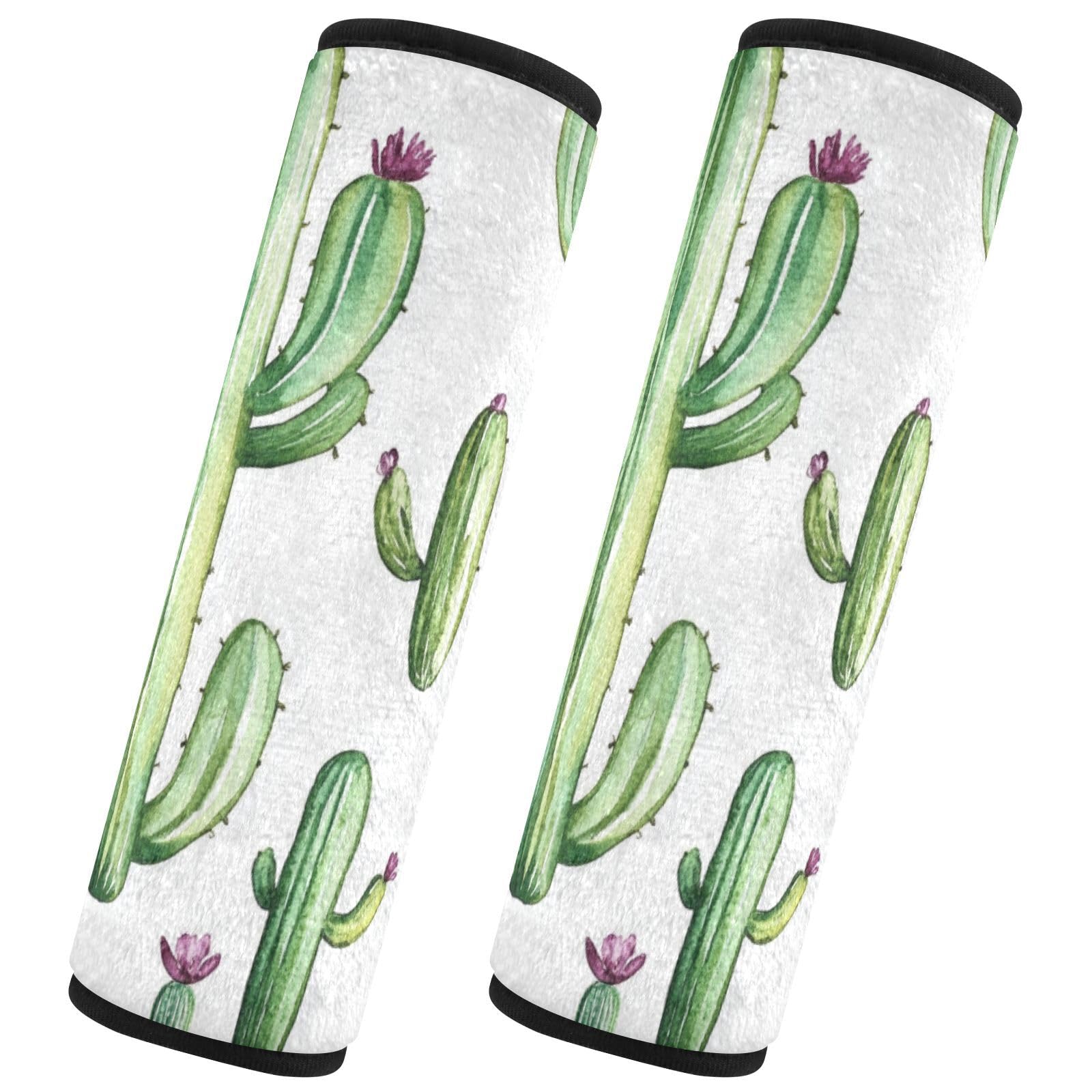 Seat Belt Covers 2 Pack Cactus White Car Seat Strap Covers Super Soft Car Seat Neck Cover for Boys Girls Adults Babies M