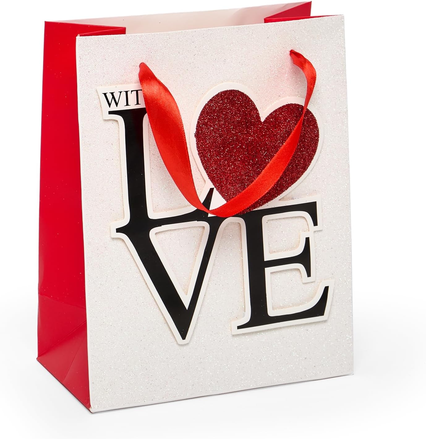 Paper Mart 12ea - 7 X 3-7/8 X 9-1/16 Sparkle Love Applique Euro Tote Gusset - 3 7/8" Width 7"