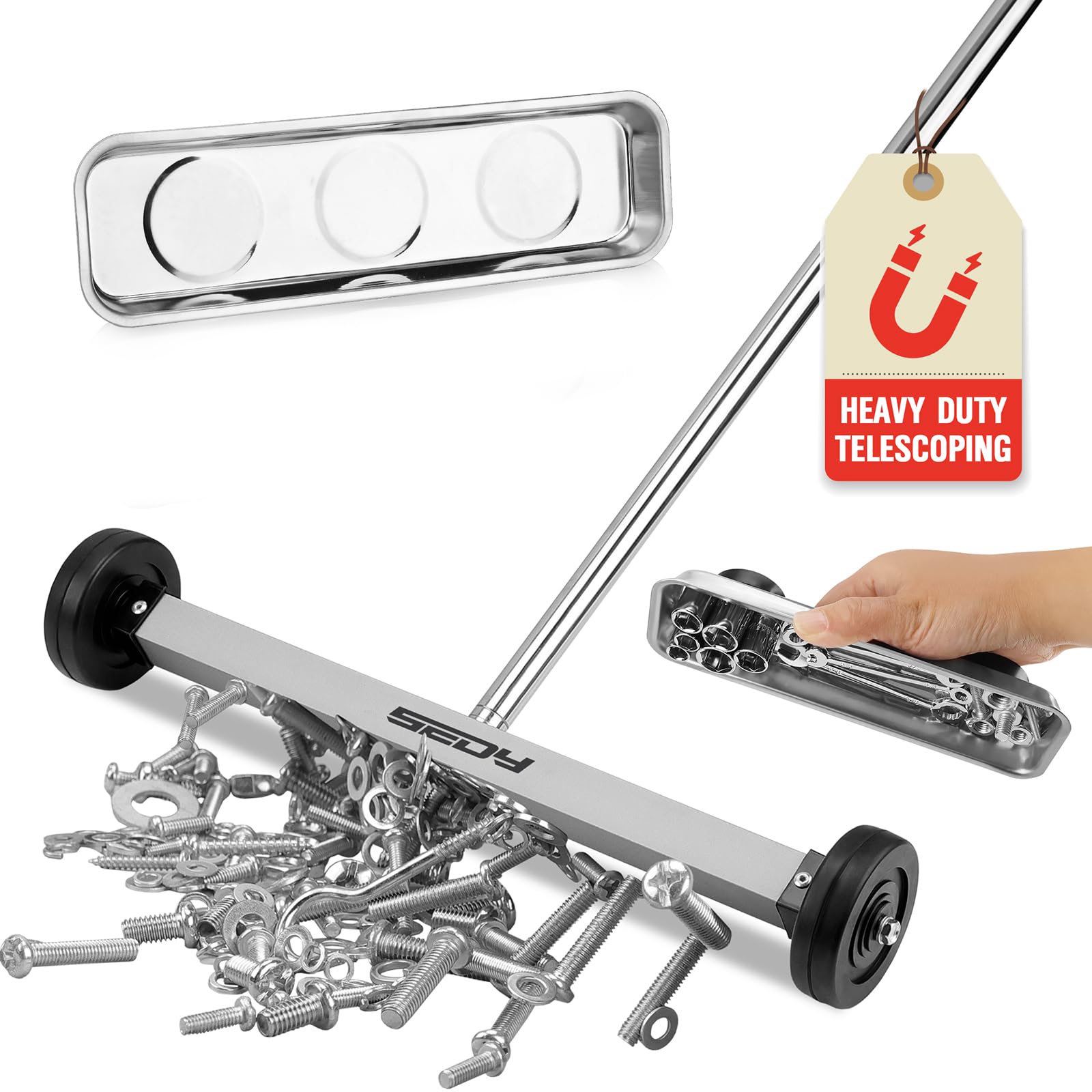 Magnet Sweeper Magnetic Nail Roller: 17-Inch Heavy Duty Magnet Nail Pickup Rolling Tool with Telescoping Adjustable Handle 8.8-Pound Capacity Ideal for Workshop Garage Yard Construction Cleanup