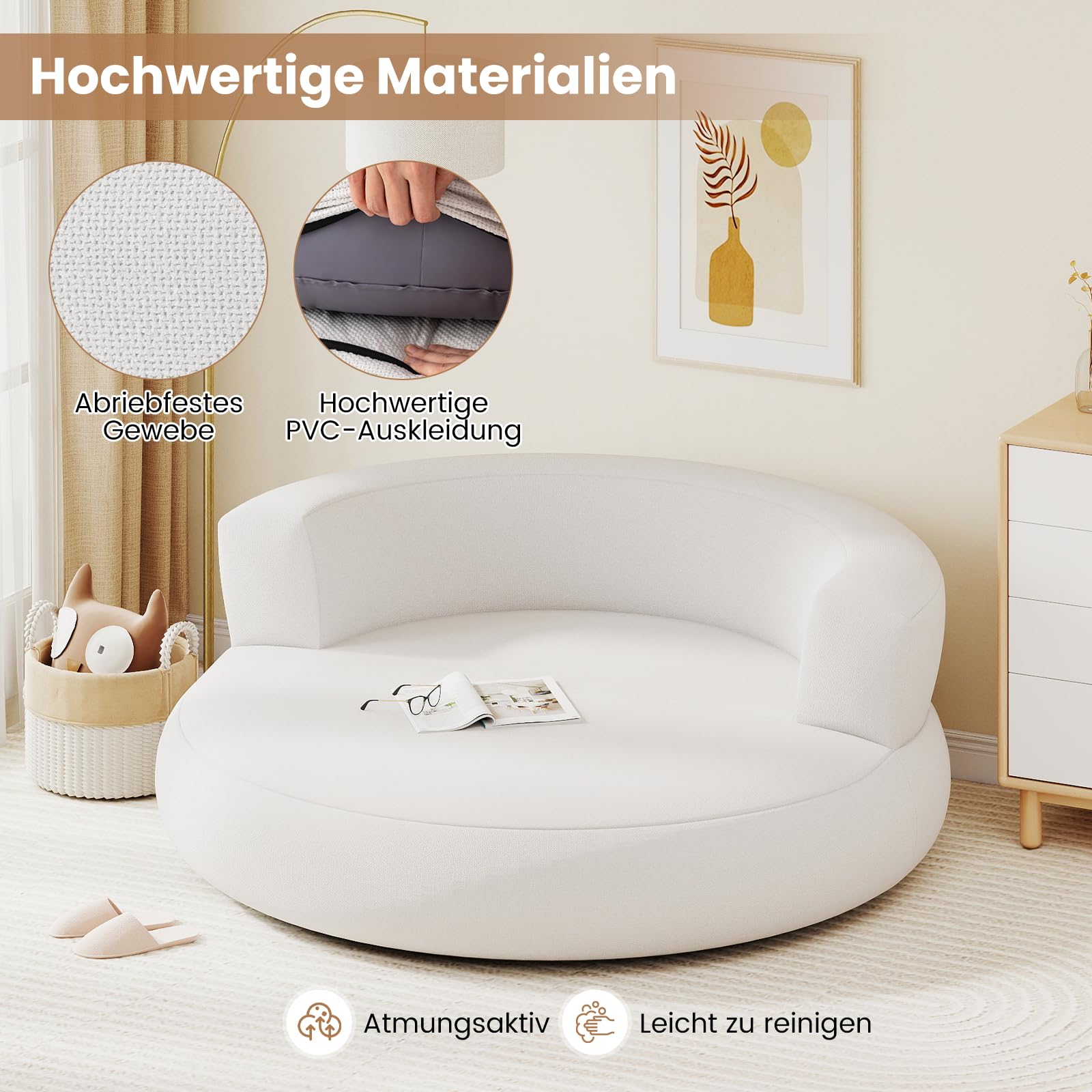 RELAX4LIFE Aufblasbares Sofa Rund, ergonomisches aufblasbarer Sessel mit abnehmbarem & waschbarem Bezug, Rutschfester Unterseite,Relaxstuhl für Wohnzimmer, Büro, Leseecke (Weiß)