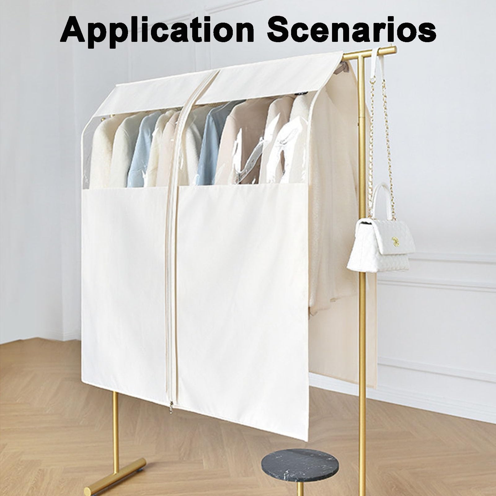 Kleidersack Anzug, 113 CM Breit, Große Größe, Anzugtasche für Kleidung, Ideal für Mäntel und Kleider, mit Frontöffnung(White,120 x 113 cm)