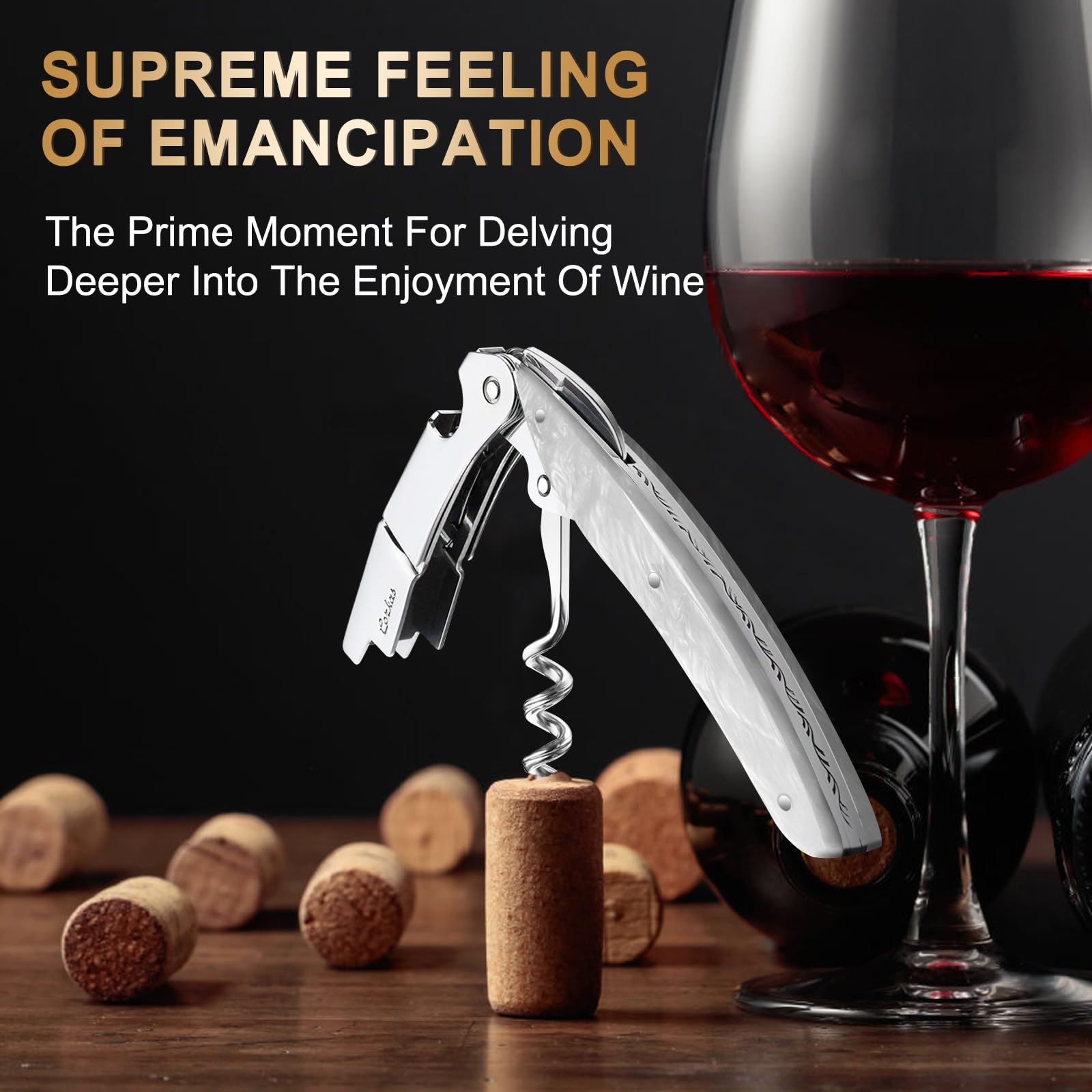 Cavatappi Professionale CORKAS Per Vino - A Leva, Con Coltello E Apribirille, Manico In Legno - Foto 5