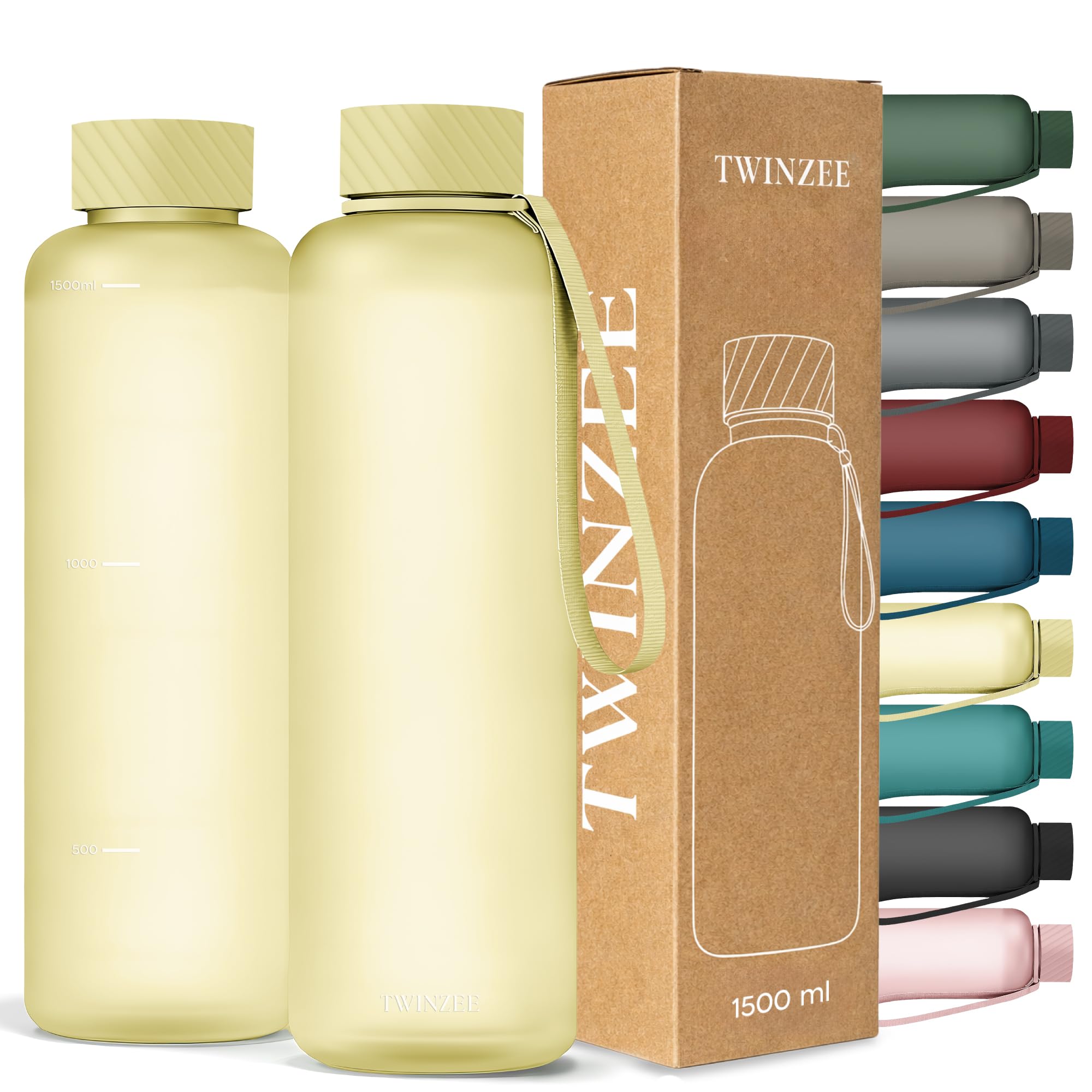 Twinzee Botella Agua 1,5 litro - Sin BPA & Antigoteo, Botella de Agua Deportiva, Oficina, Colegio, Gym, Cantimplora - Tritan Water Bottle, Verde Bosque — view 15