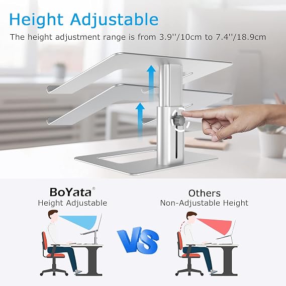 BoYata Laptop Stand, Height Adjustable Laptop Riser for 11-17