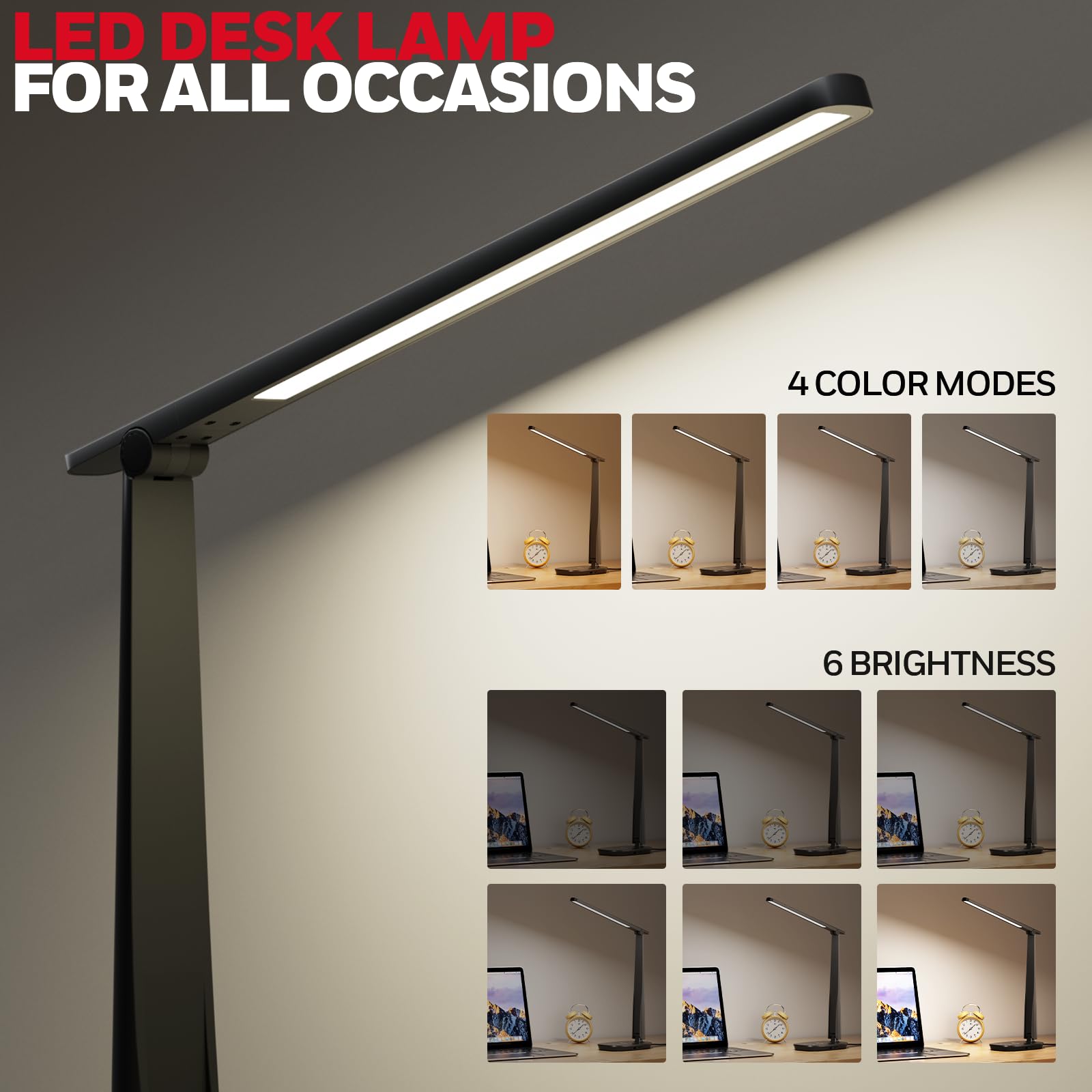 Honeywell Desk Lamp for Home Office Dimmable LED Desk Light with USB A+C Dual Charging - Image 2