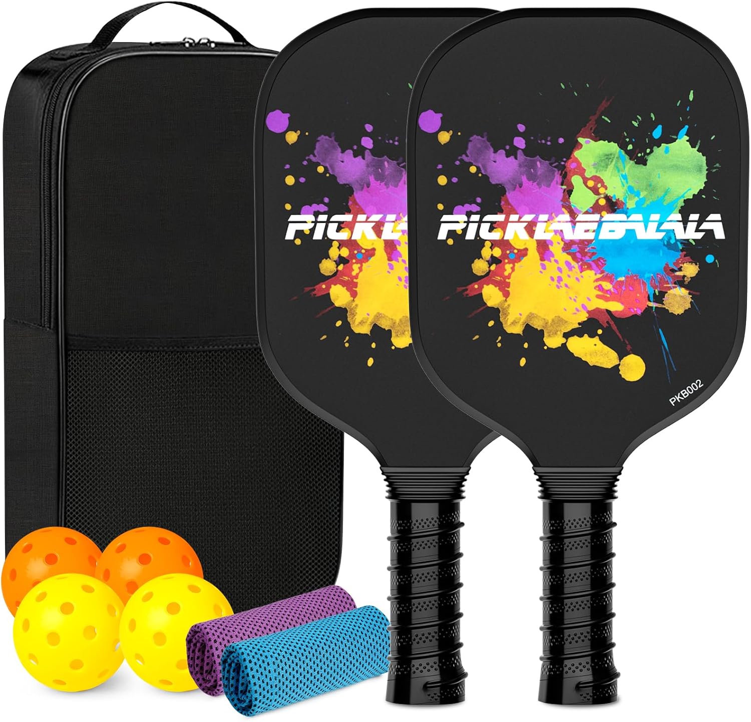 Pickleball Paddles Set of 4 Wood Pickle Ball Paddles/Pickleball Set of 2 Fiberglass Pickleball Rackets,2 Indoor/2 Outdoor Pickleball Balls,1 Pickleball Bag