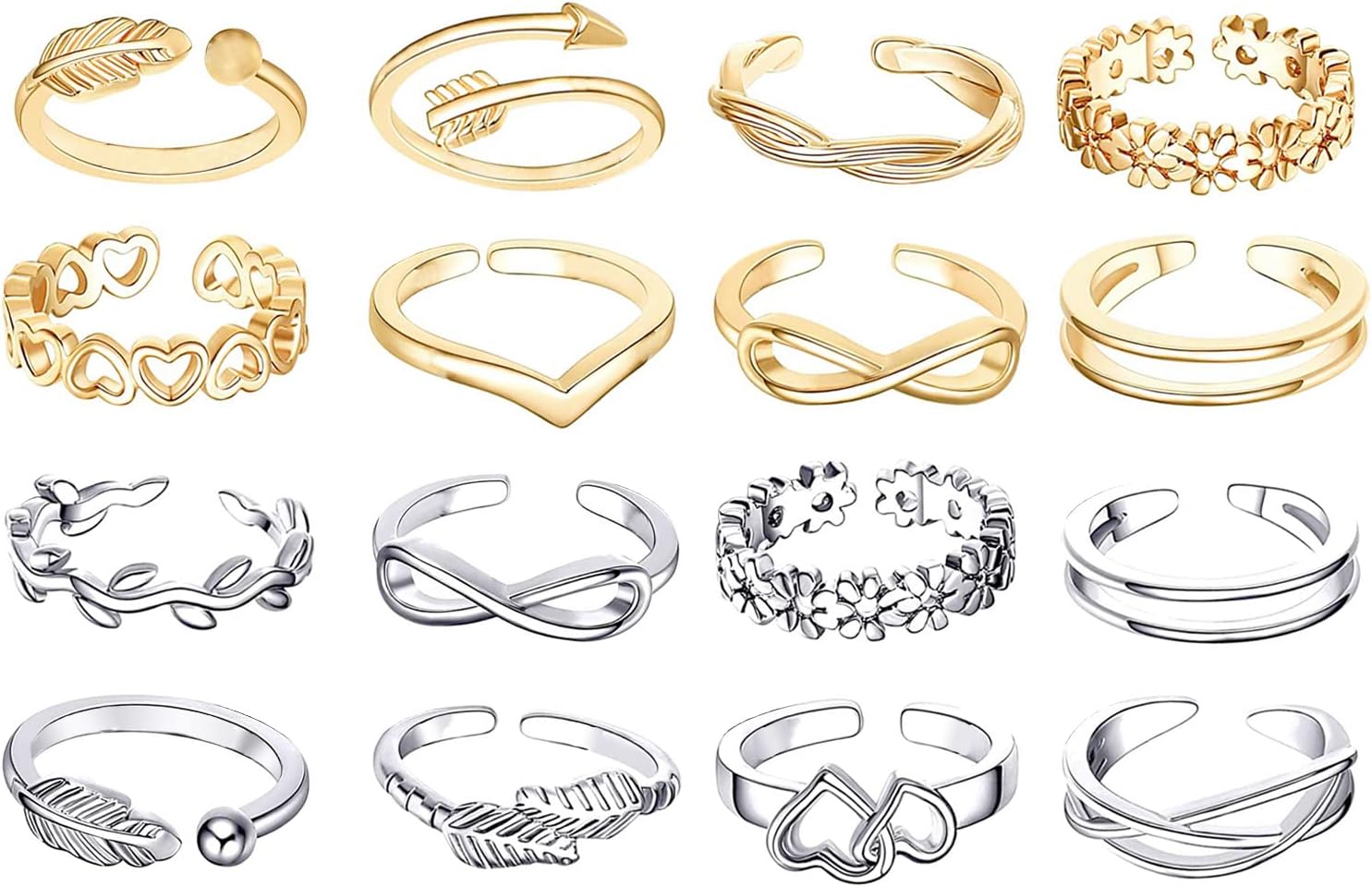 24PCS Adjustable Toe Rings for Women Open Toe Ring Knot Toe Ring Summer Beach Foot Jewelry