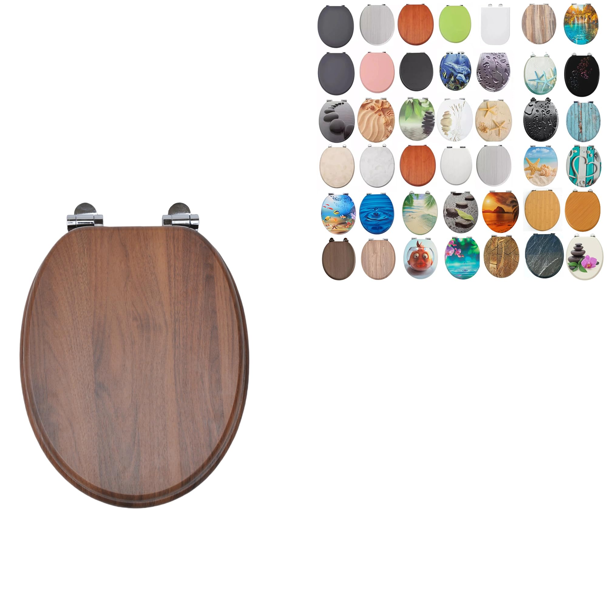 Burakh Walnut Wooden 18" Mdf Toilet Seat Universal Adjustable Fit Most Toilets Oval Seat┃Bathroom Standard Wooden Mdf Toilet Seat | Wc Seat +Fittings (Walnut Wooden)