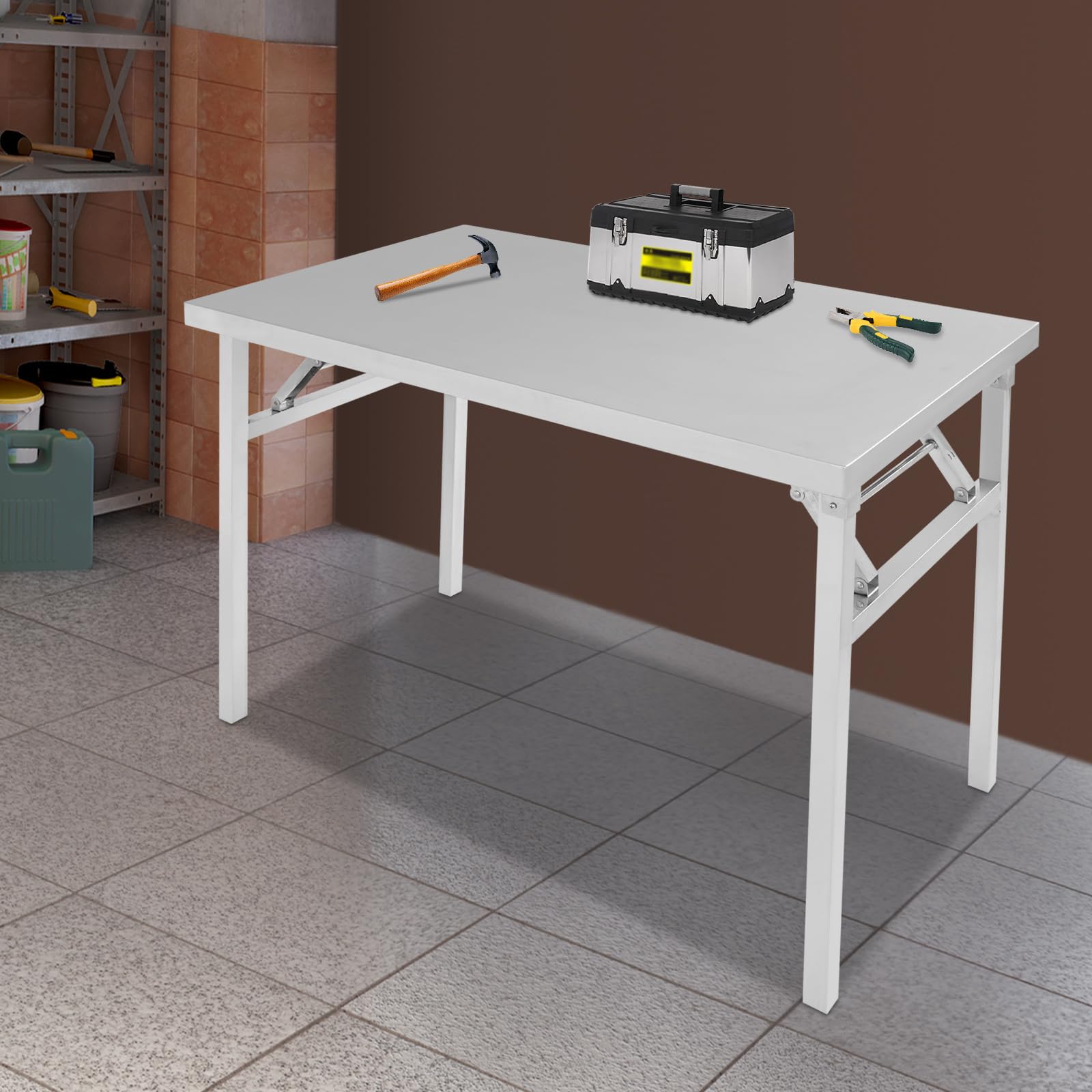 Banco de trabajo plegable, banco de trabajo de acero inoxidable, rectangular 100 x 60 cm, resistente a la corrosión, resistente a la corrosión, resistente a la corrosión, se puede utilizar ampliamente