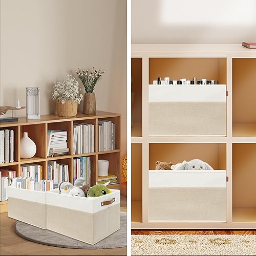 Miniatura 6 de SNWDN Paquete de 6 cestas de almacenamiento de tela para organizar contenedores plegables de tela con asas para organización del hogar y la oficina