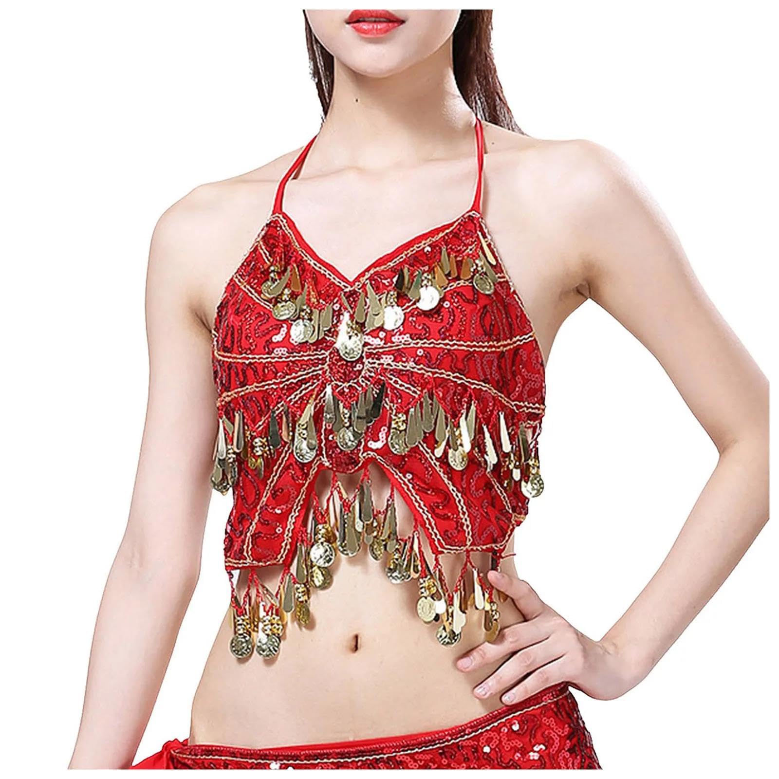 Reggiseno da donna con paillettes glitterate e frange top con nappe scintillanti crop top per danza del ventre, rave, Clubwear gilet