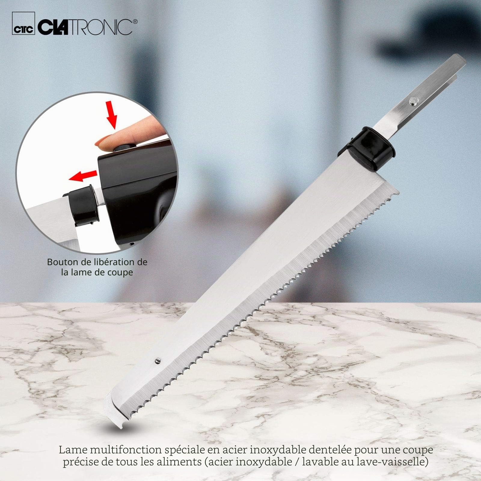 Couteau électrique de cuisine pour viande, couteau électrique pour aliments congelés (lame en acier inoxydable, lame dentée, couteau à pain, 120 W, noir)