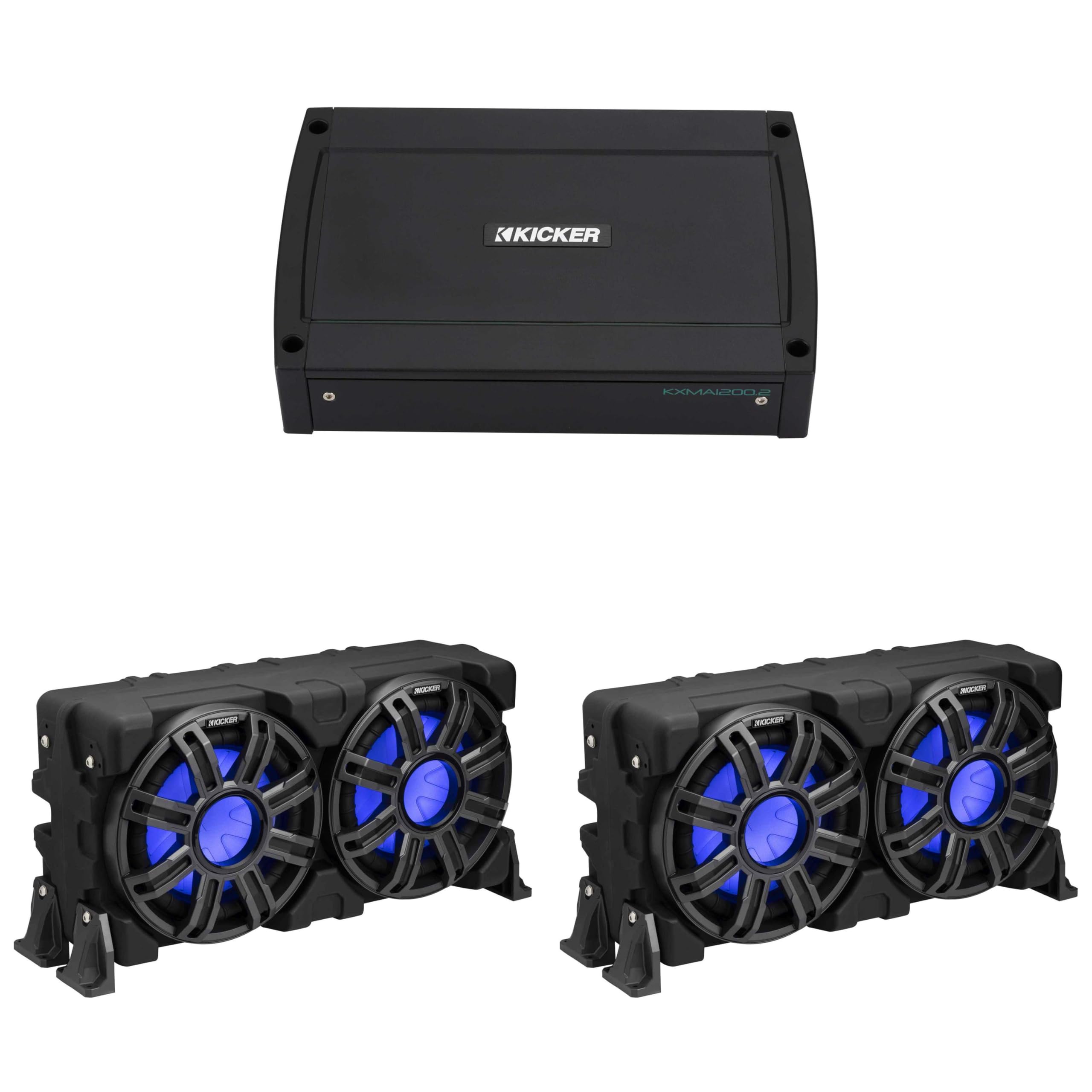 Kicker (2) 51MWLE104 - MWE 10-Inch Loaded Premium Marine Sub Encl w/Passive Radiator 4ohm & 48KXMA12002 Marine Amp Bundle