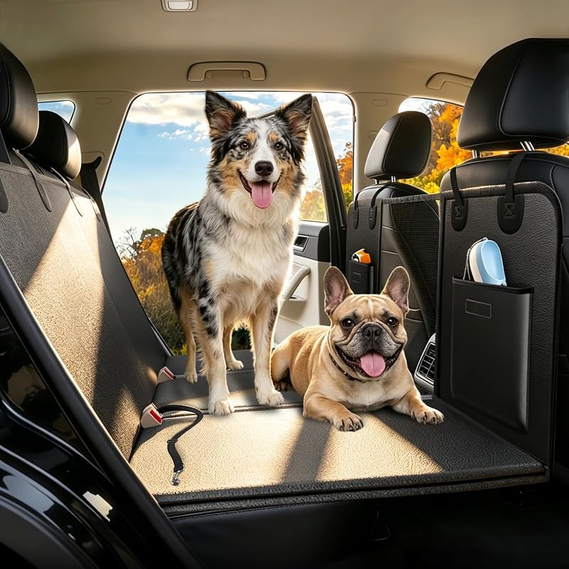 Capa para Banco Traseiro de Carro para Cães com Base Rígida em PU, ROUWINNE DCSC000-PUB2, Preta