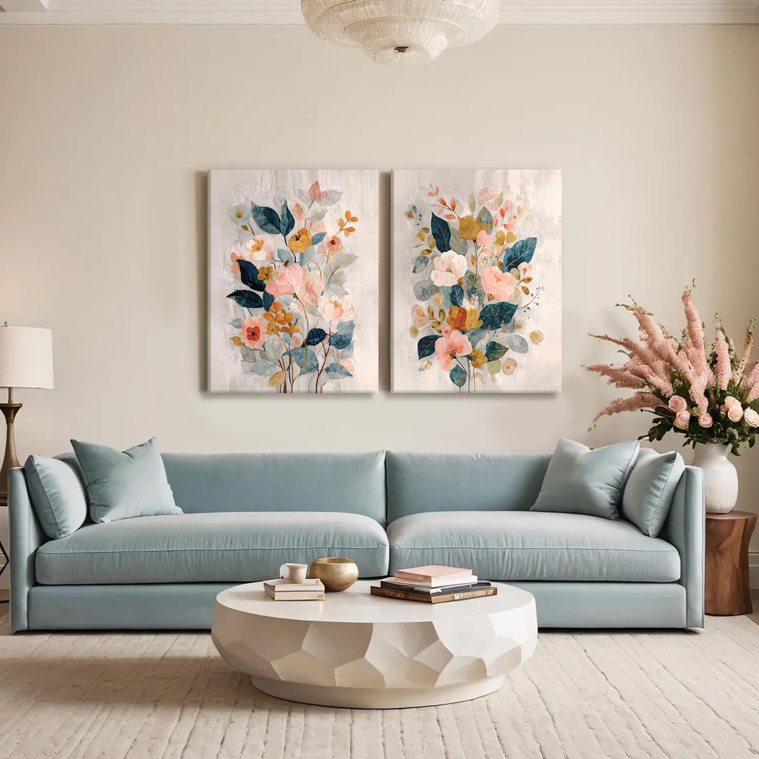 RUMSICH 2 Pcs Watercolor Floral Canvas Wall Art Colorful Wildflowers Print Posters Bohemian Botanical Wall Decor Modern Minimalist Flower Paintings Artwork Pictures Living Room Bedroom 12x16 Inch