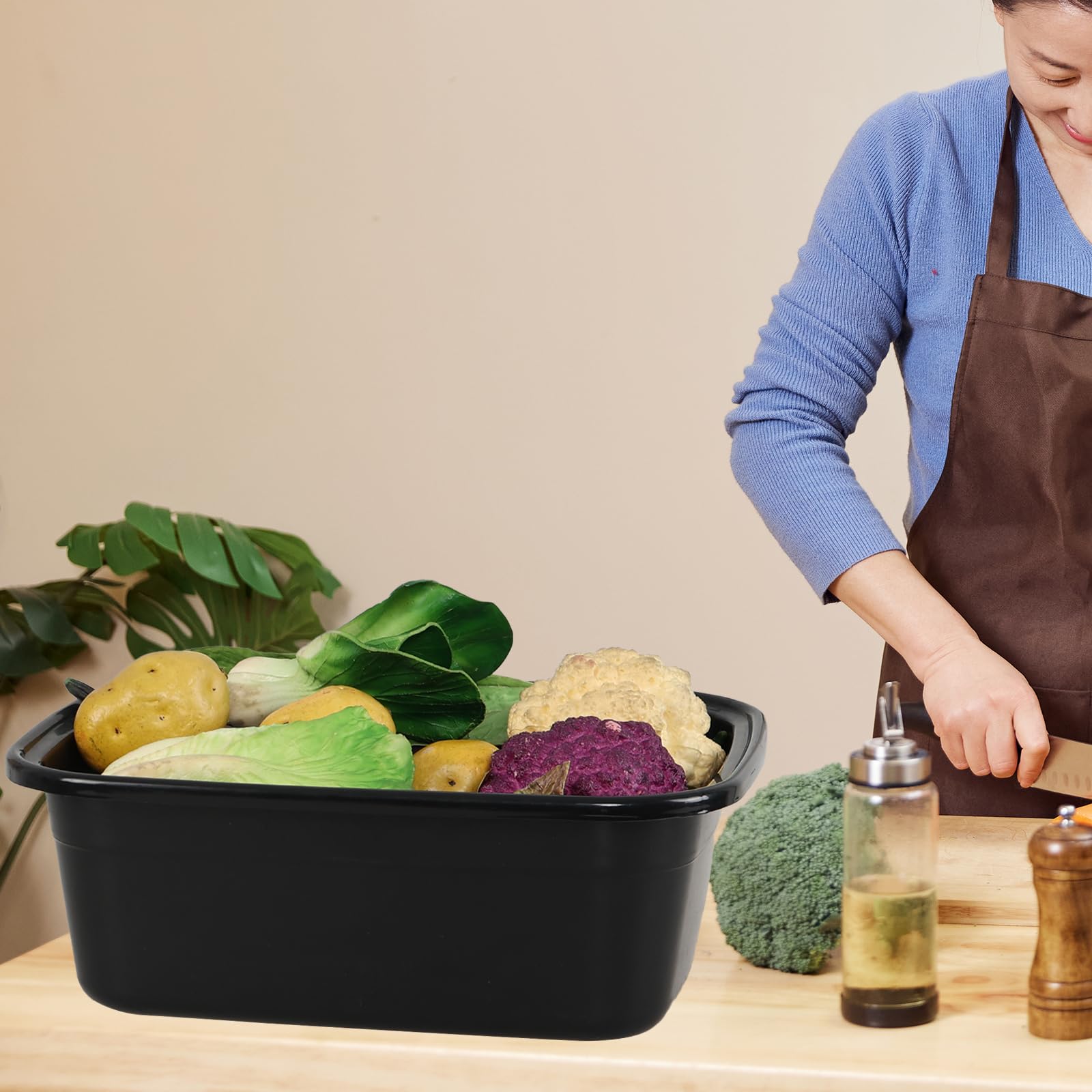 Set di 3 bacinelle rettangolari in plastica, 15 l, colore: nero